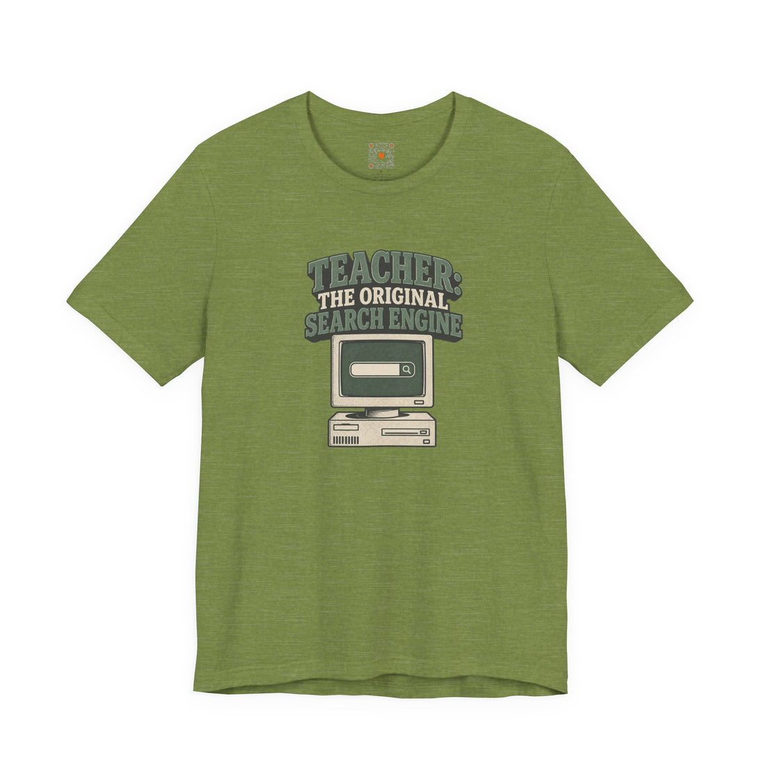 Teacher The Original Search Engine Tee in heather green with a retro computer graphic
