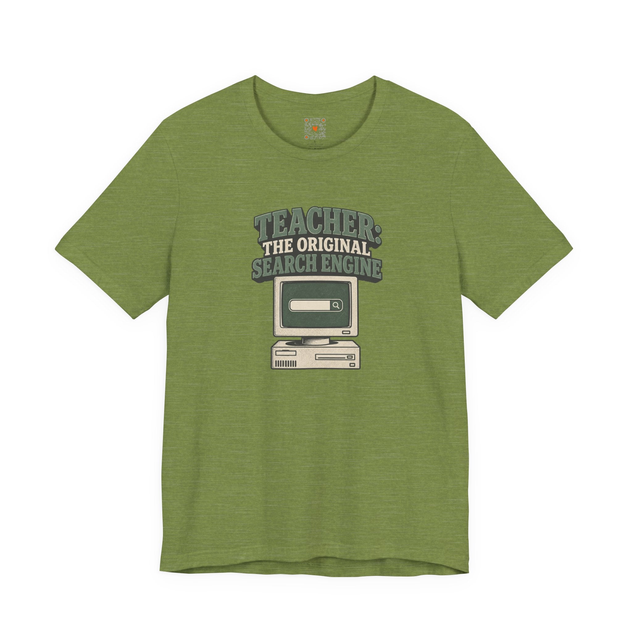 Teacher The Original Search Engine Tee in heather green with a retro computer graphic