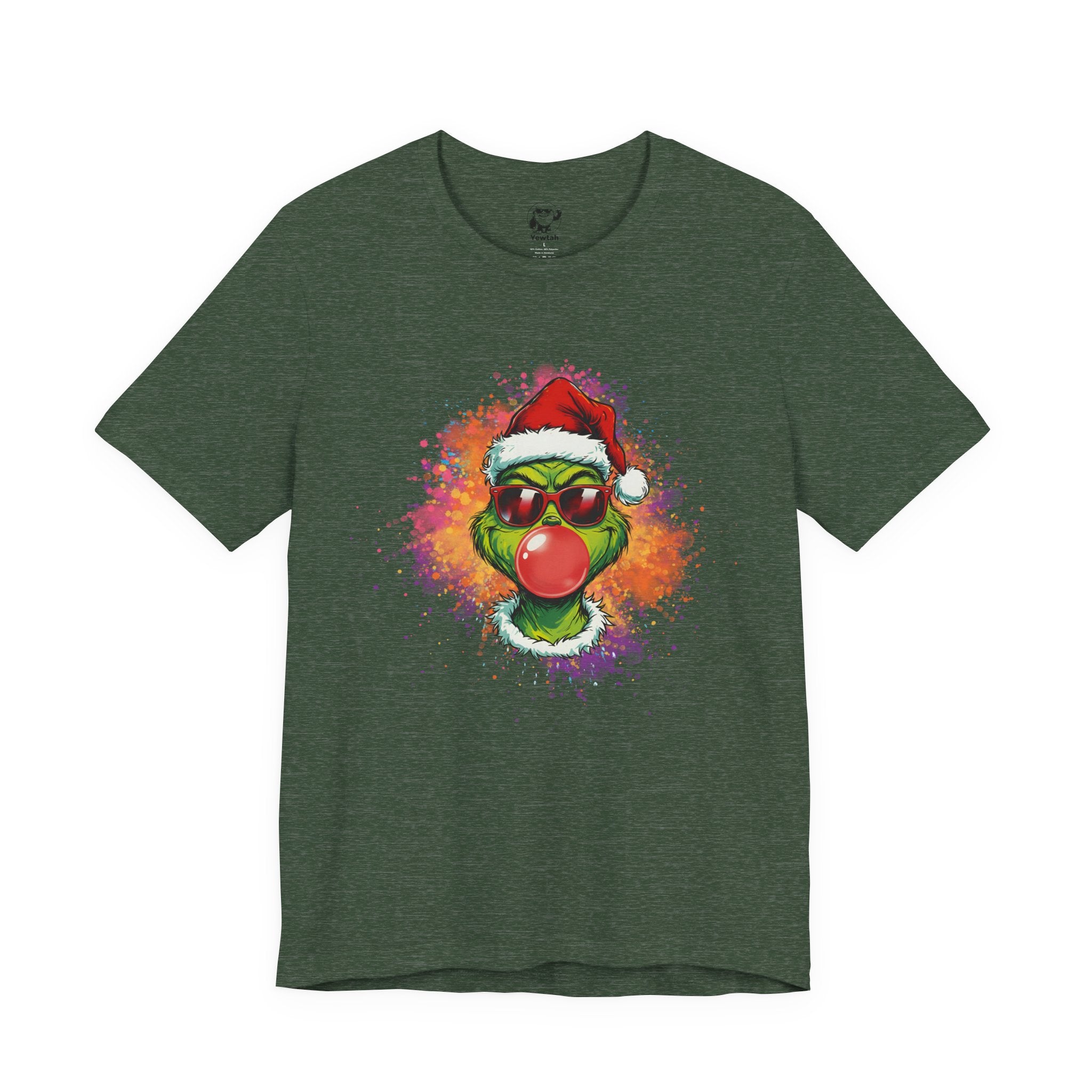 Grinch Christmas T‑Shirt — Holiday Grinch in Santa Hat with Red Nose