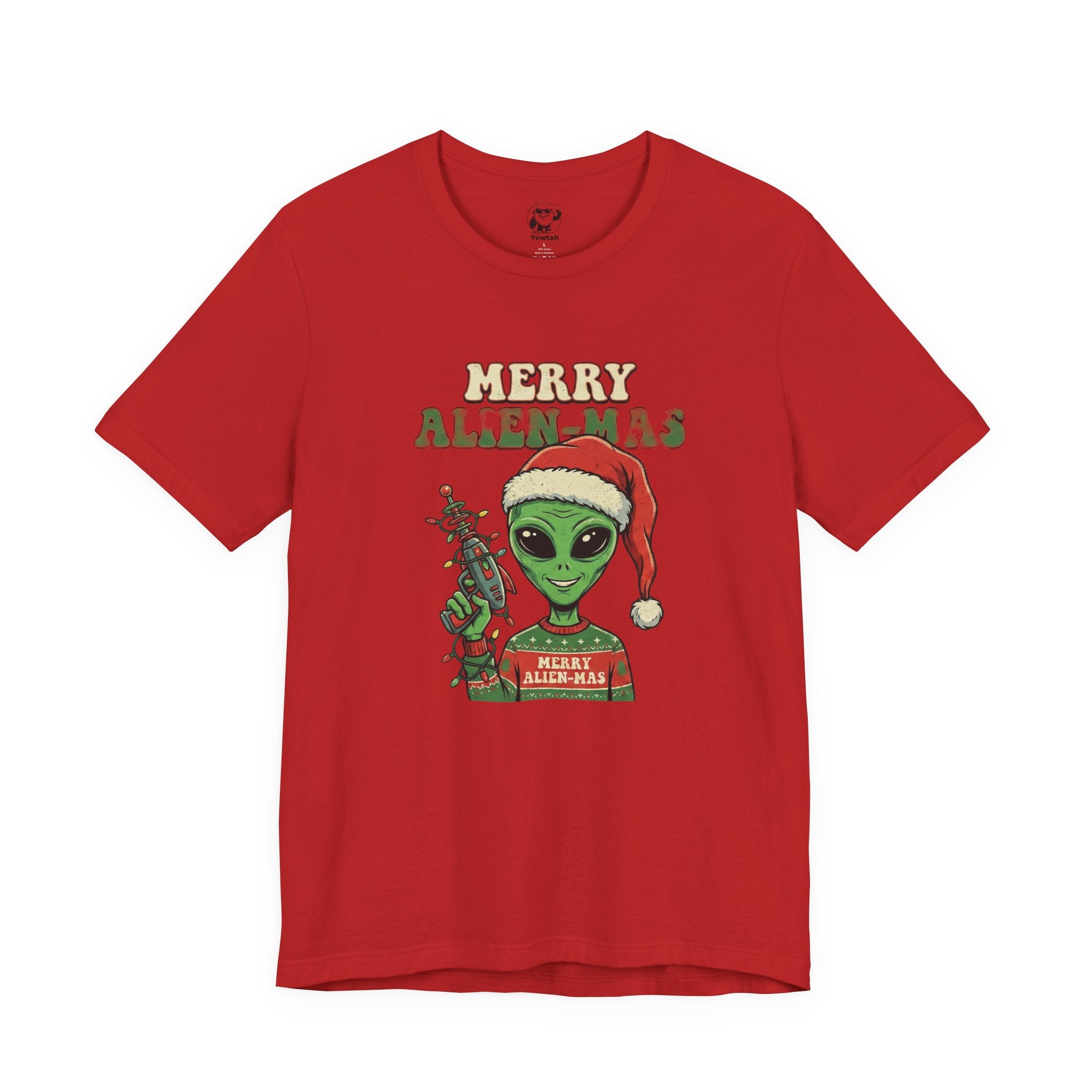 Merry Alienmas Christmas Tee — Alien in Santa Hat Holiday T-Shirt