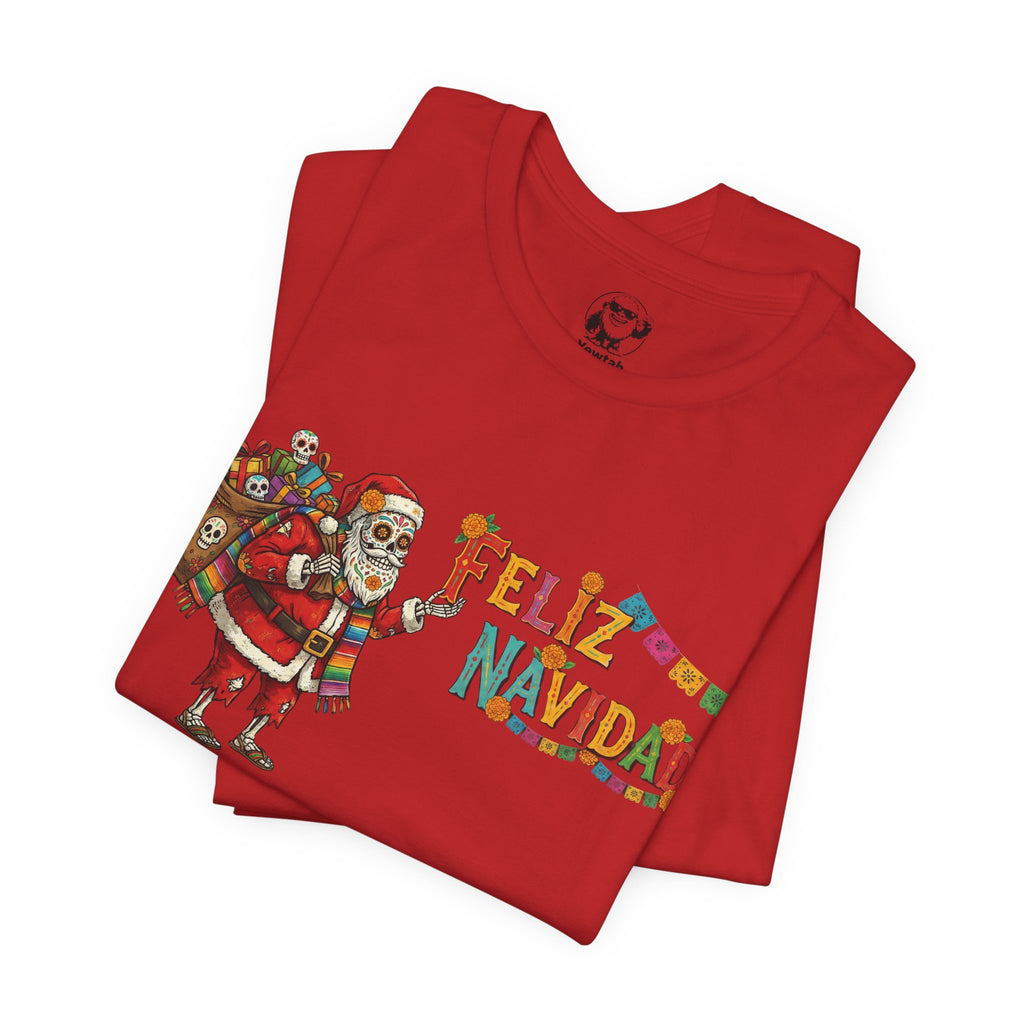 Feliz Navidad Skeleton Santa T‑Shirt — Holiday Day of the Dead Christmas Tee