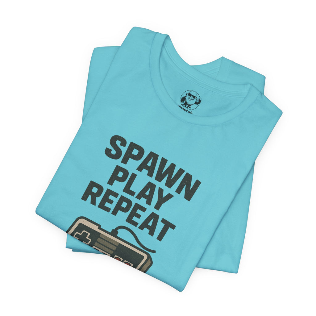 Spawn Play Repeat Retro Gaming T-Shirt — NES Controller Gamer Tee