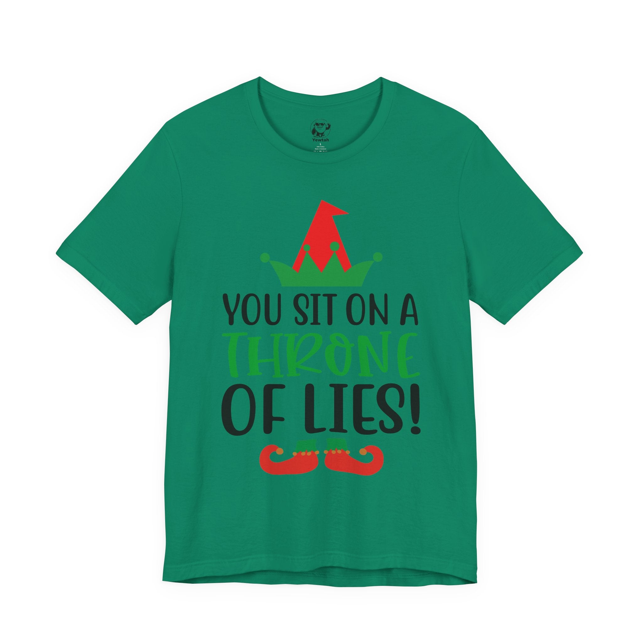 Funny Christmas Tee — “You Sit on a Throne of Lies” Elf Holiday T-Shirt