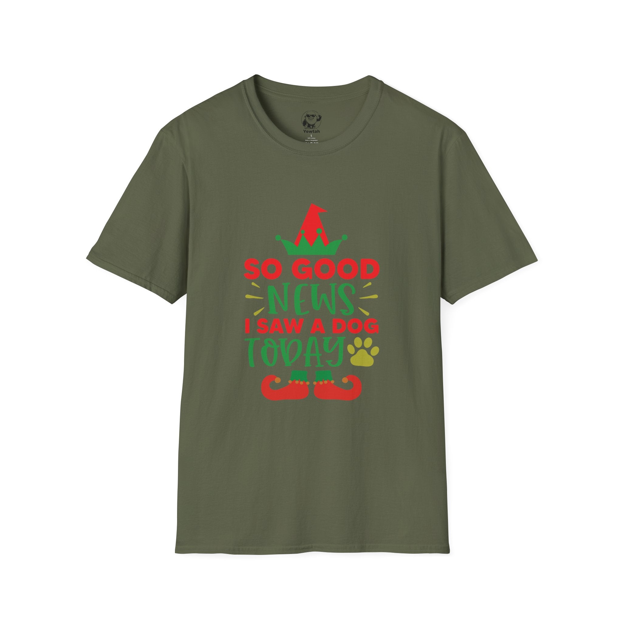 Funny Christmas Dog T-Shirt — "So Good News I Saw a Dog Today" Holiday Elf Tee