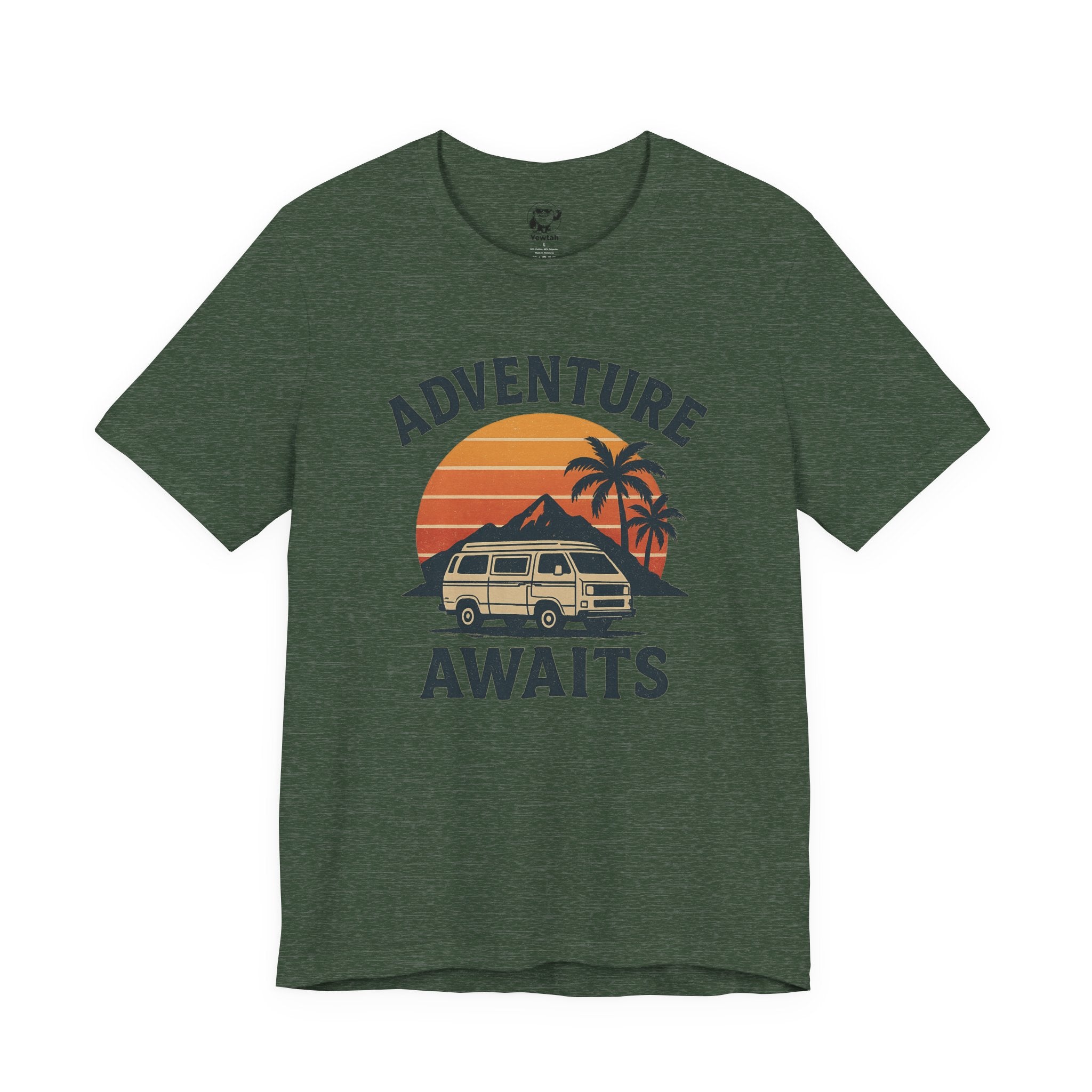 Adventure Awaits Tee — Vintage Sunset Campervan T‑Shirt