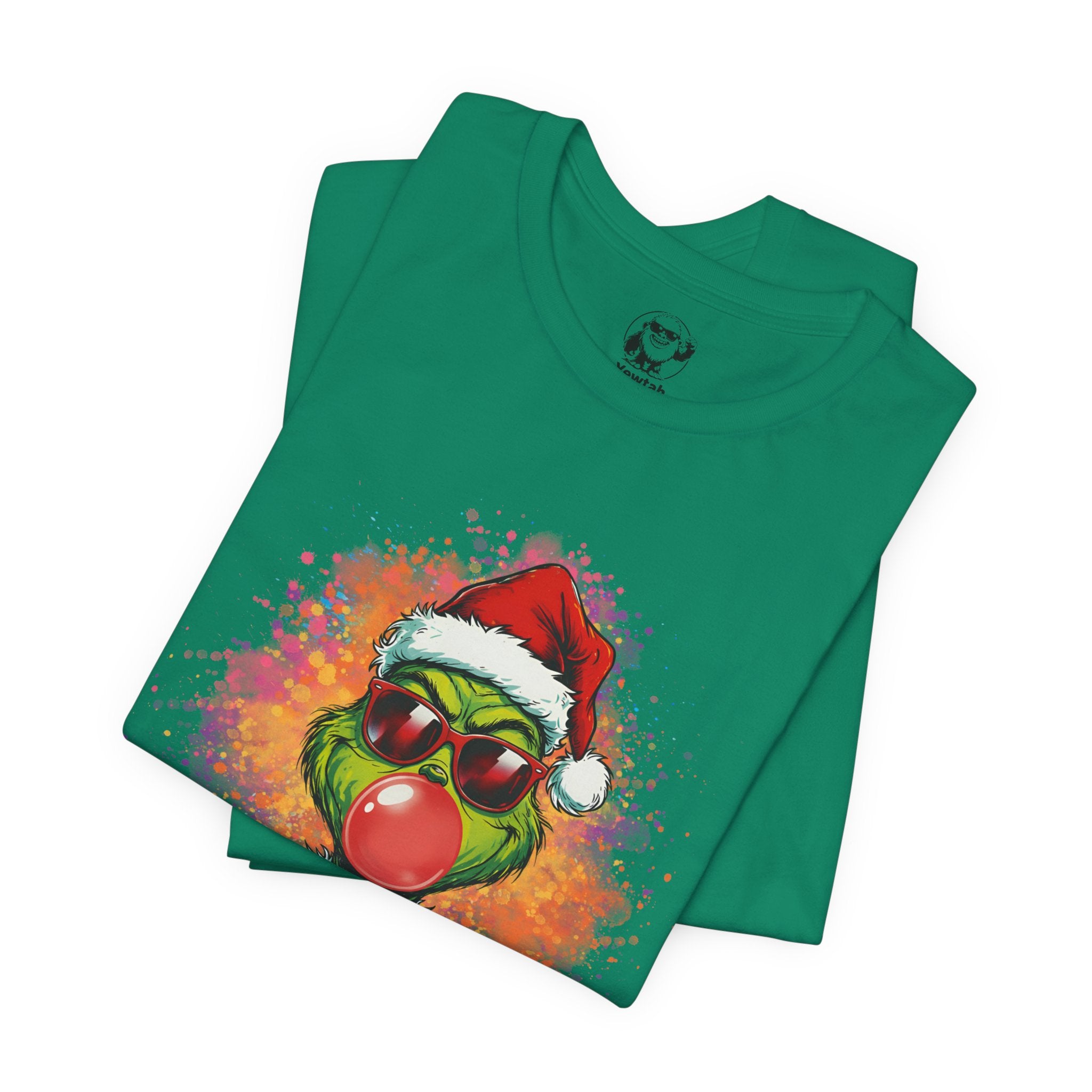 Grinch Christmas T‑Shirt — Holiday Grinch in Santa Hat with Red Nose