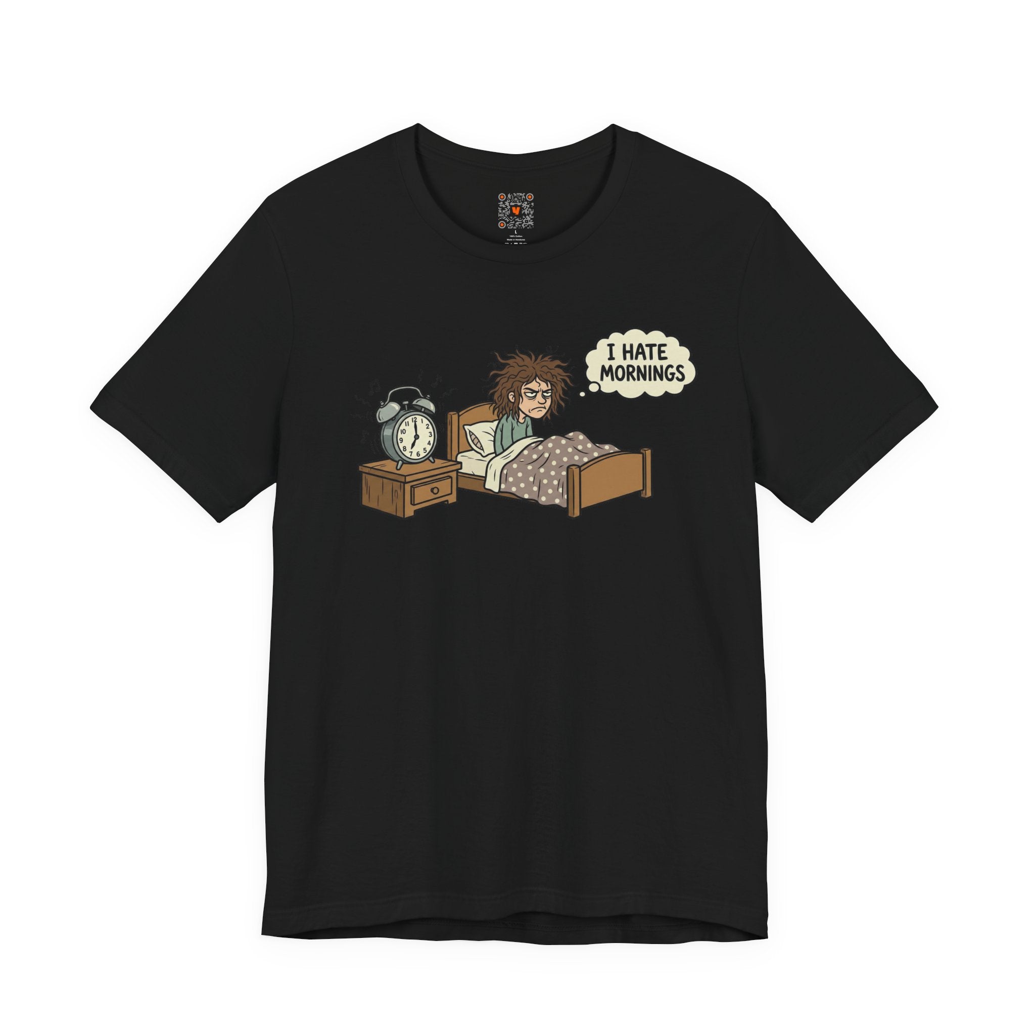 I Hate Mornings T-Shirt — Funny Bedhead Alarm Clock Tee