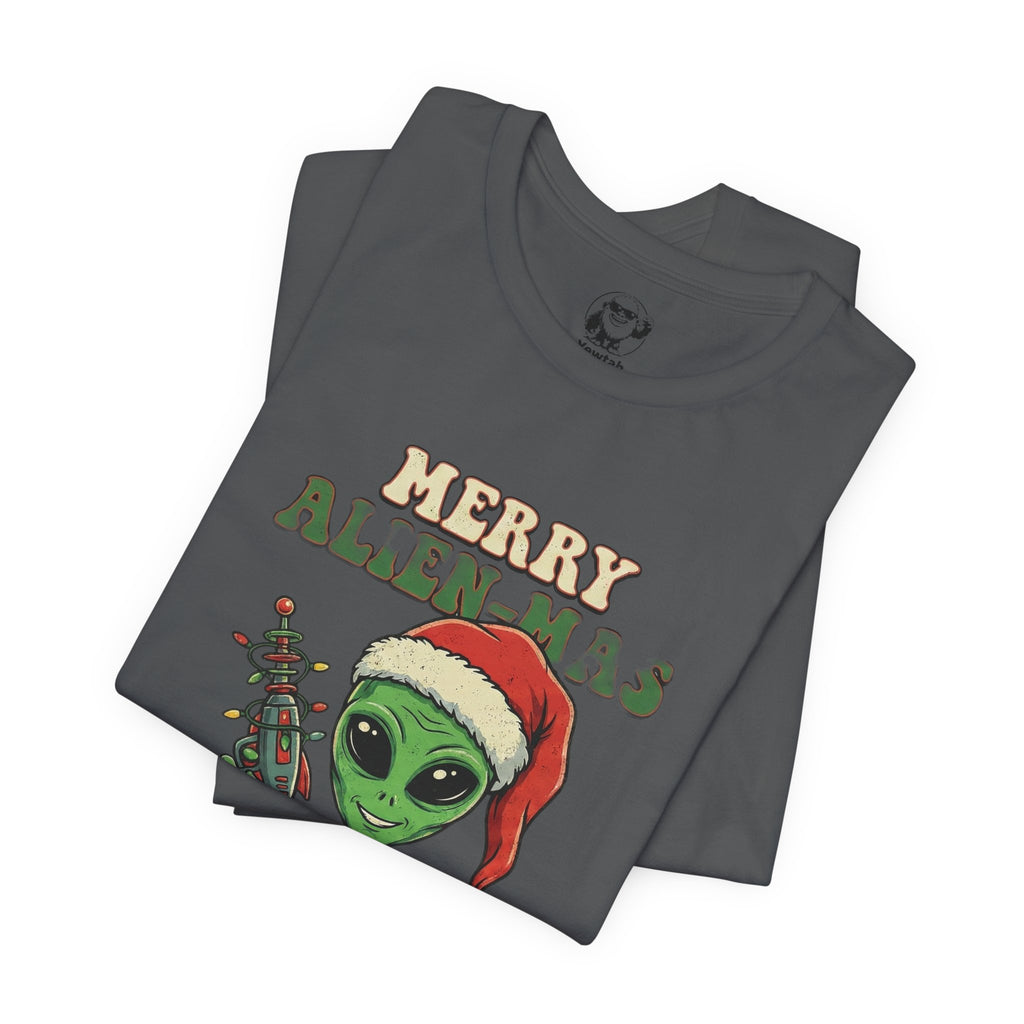 Merry Alienmas Christmas Tee — Alien in Santa Hat Holiday T-Shirt