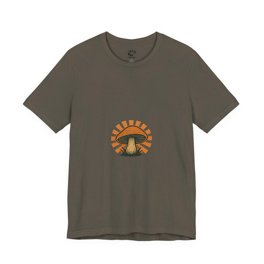 Mushroom Sunrise Tee — Retro Psychedelic Mushroom Graphic T-Shirt