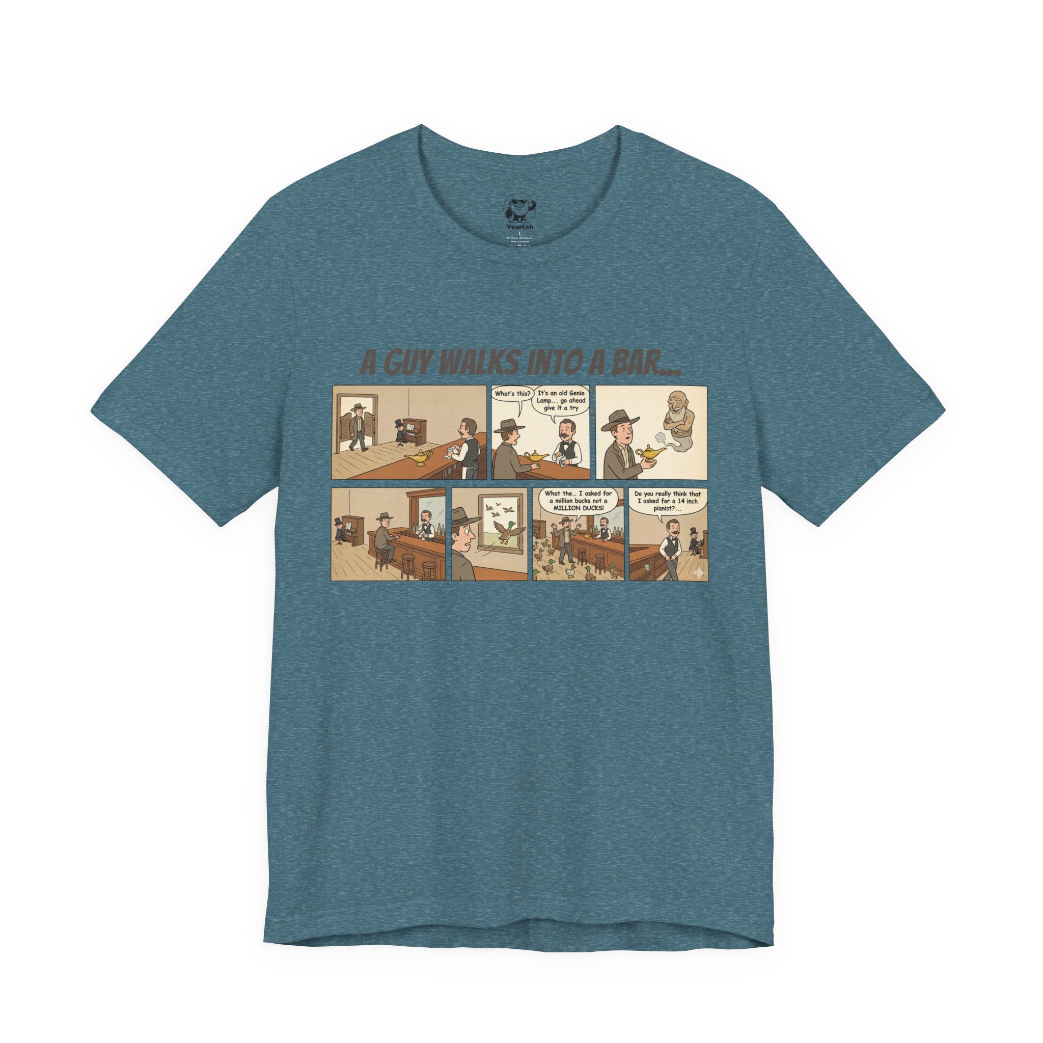 Comic Strip T‑Shirt — “A Guy Walks Into a Bar” Vintage Bar Joke Tee