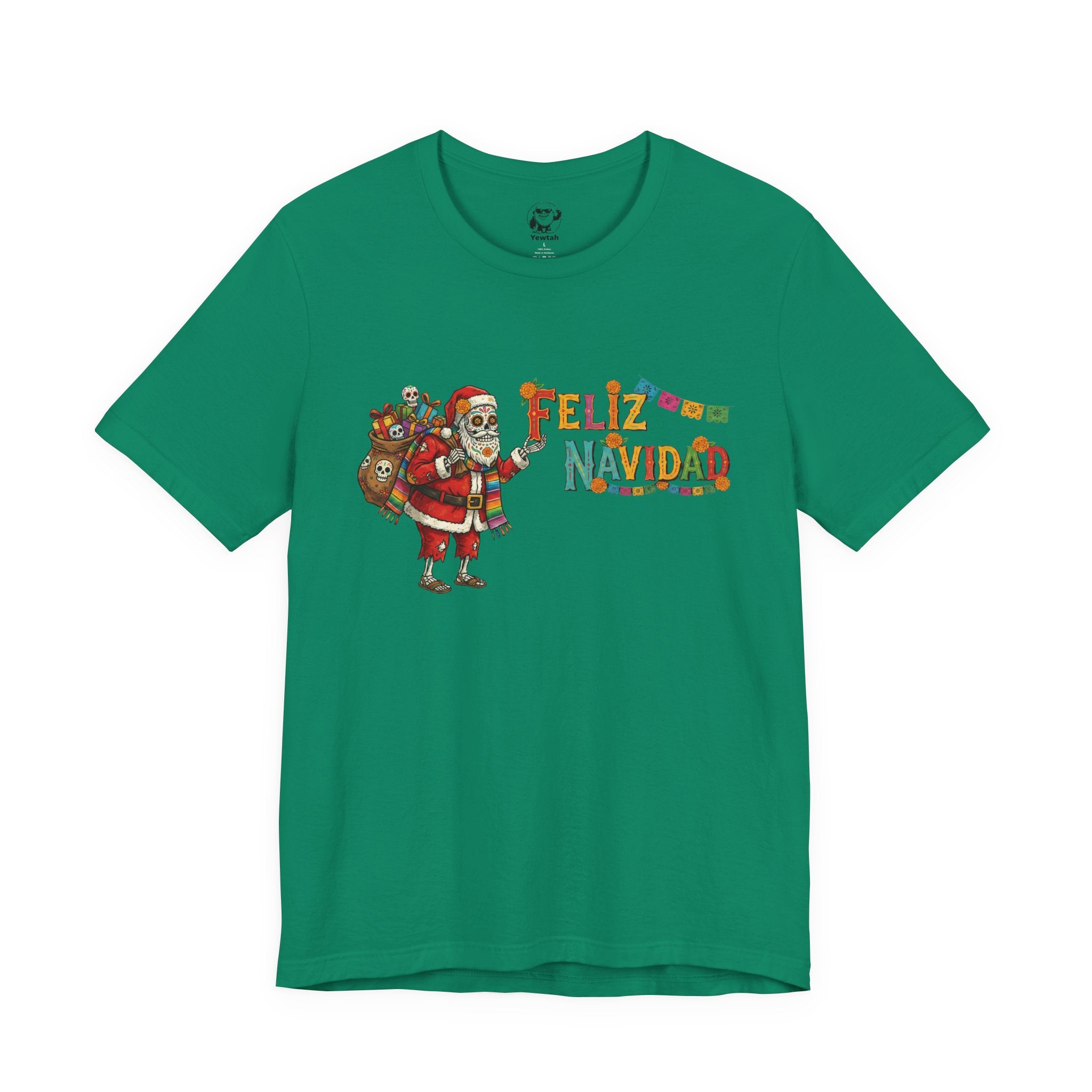 Feliz Navidad Skeleton Santa T‑Shirt — Holiday Day of the Dead Christmas Tee