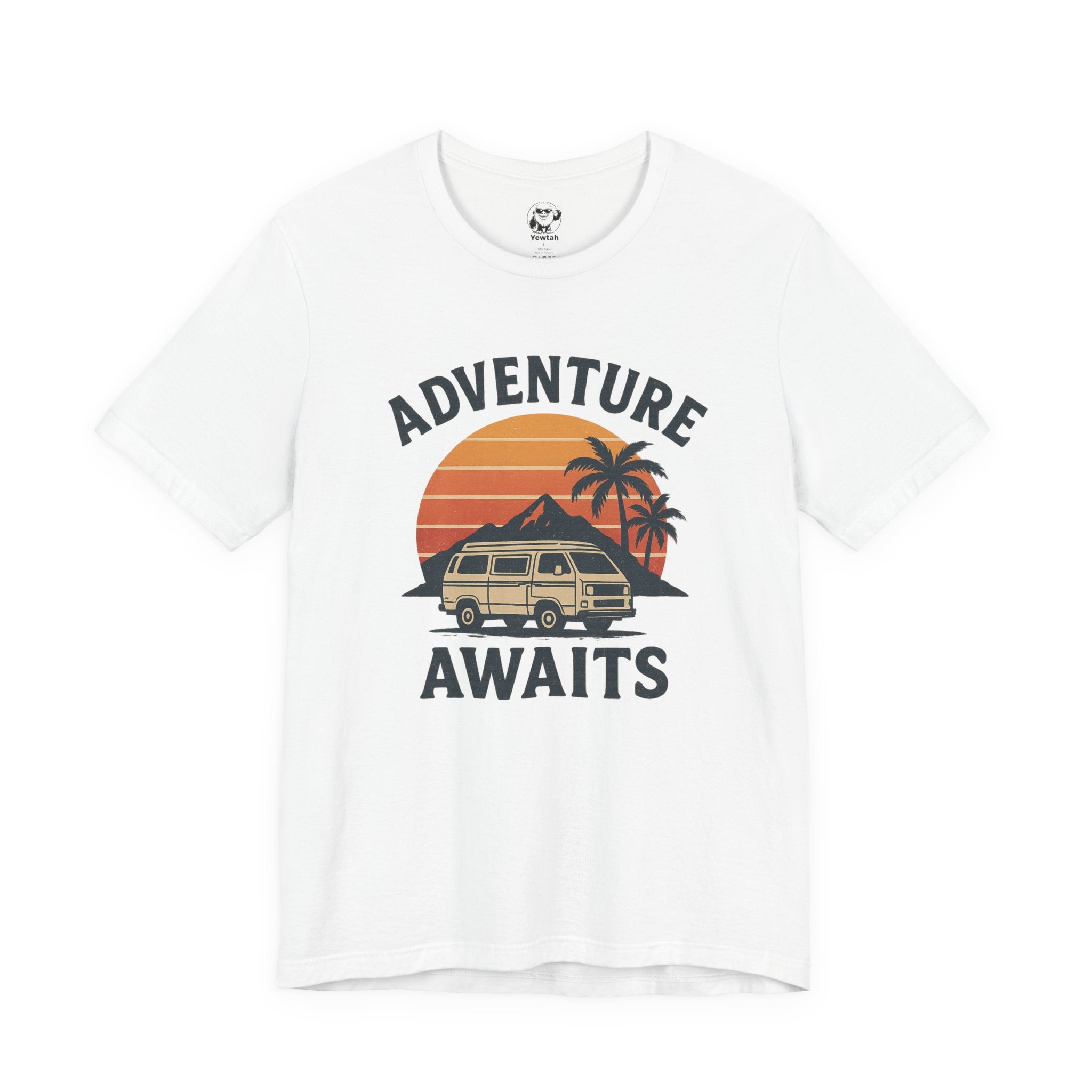Adventure Awaits Tee — Vintage Sunset Campervan T‑Shirt
