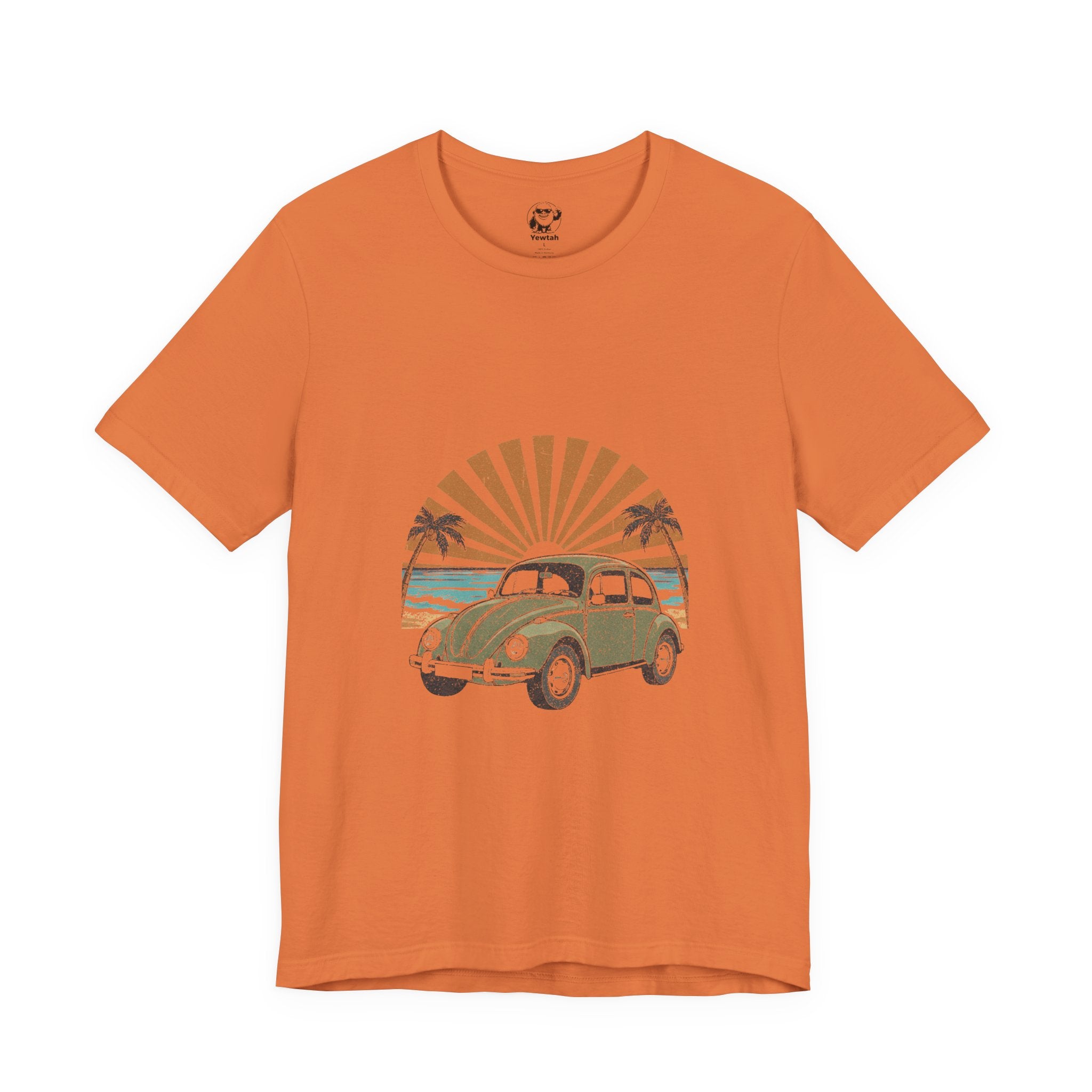 Vintage VW Beetle Beach Tee — Retro Sunset Surf Graphic T-Shirt