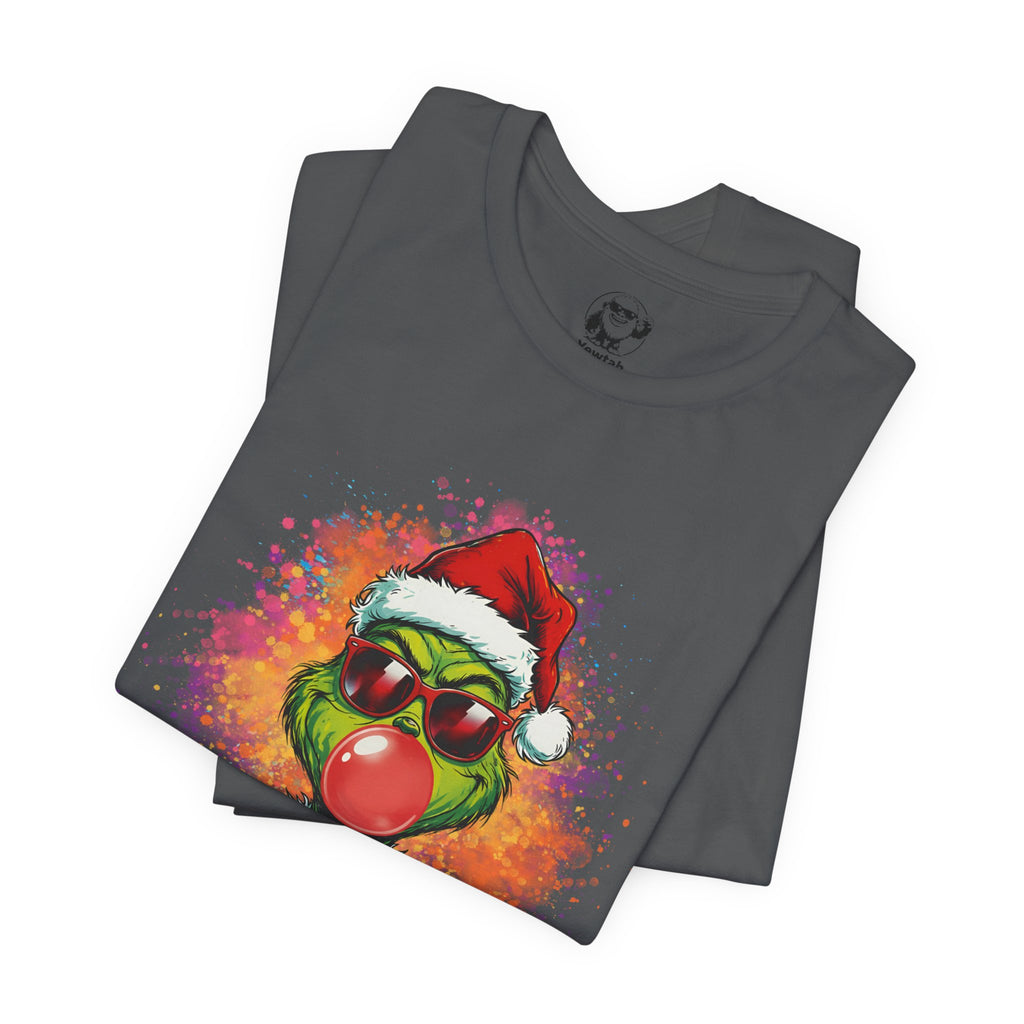 Grinch Christmas T‑Shirt — Holiday Grinch in Santa Hat with Red Nose