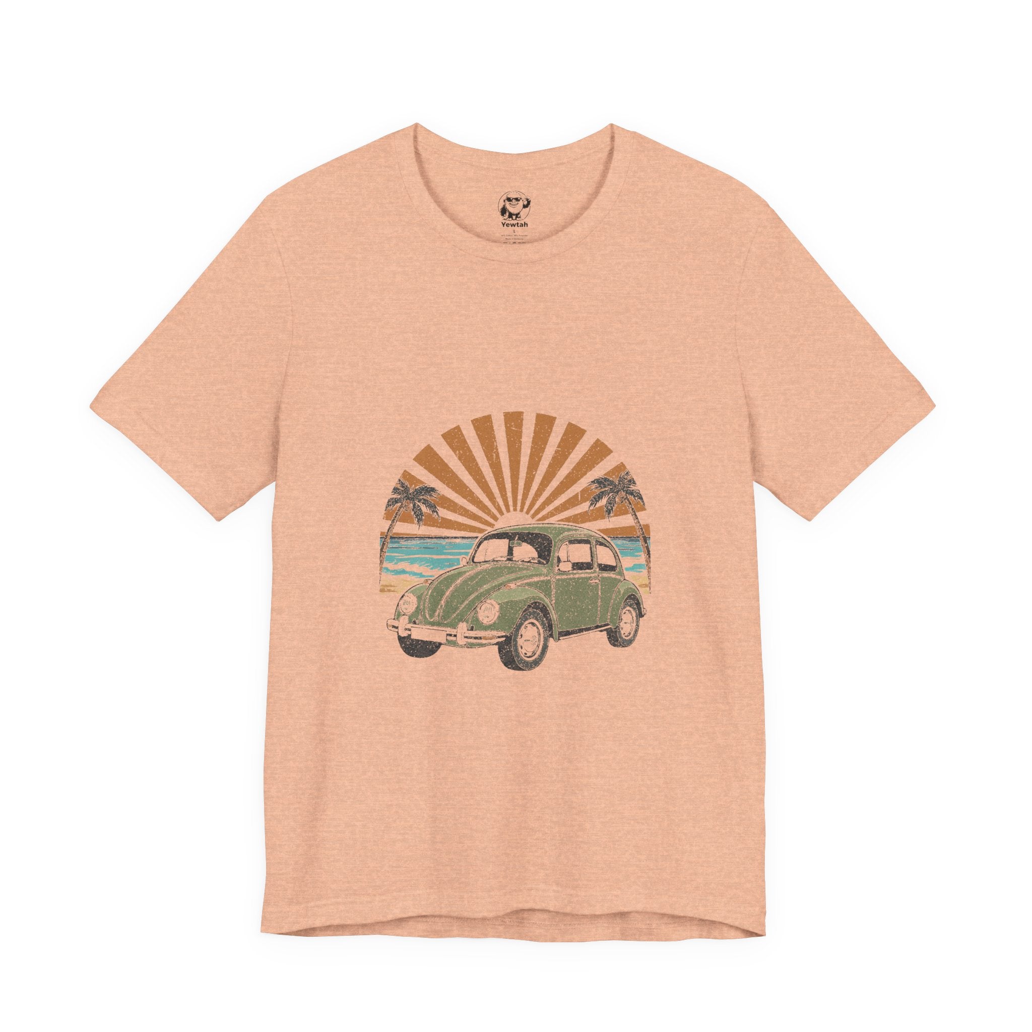 Vintage VW Beetle Beach Tee — Retro Sunset Surf Graphic T-Shirt