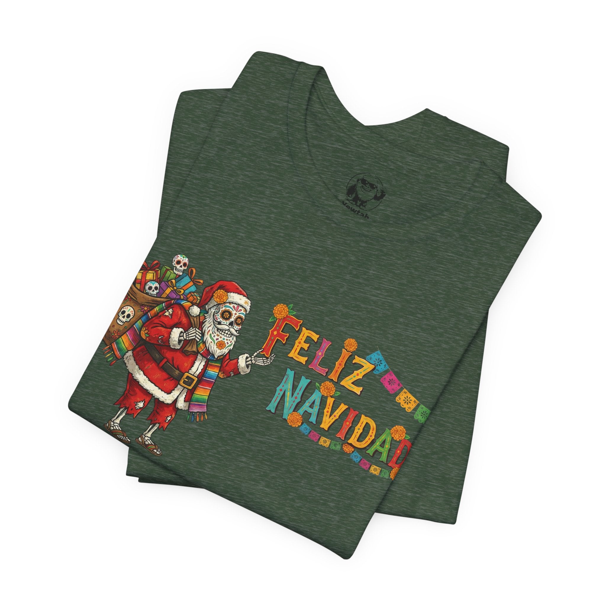 Feliz Navidad Skeleton Santa T‑Shirt — Holiday Day of the Dead Christmas Tee