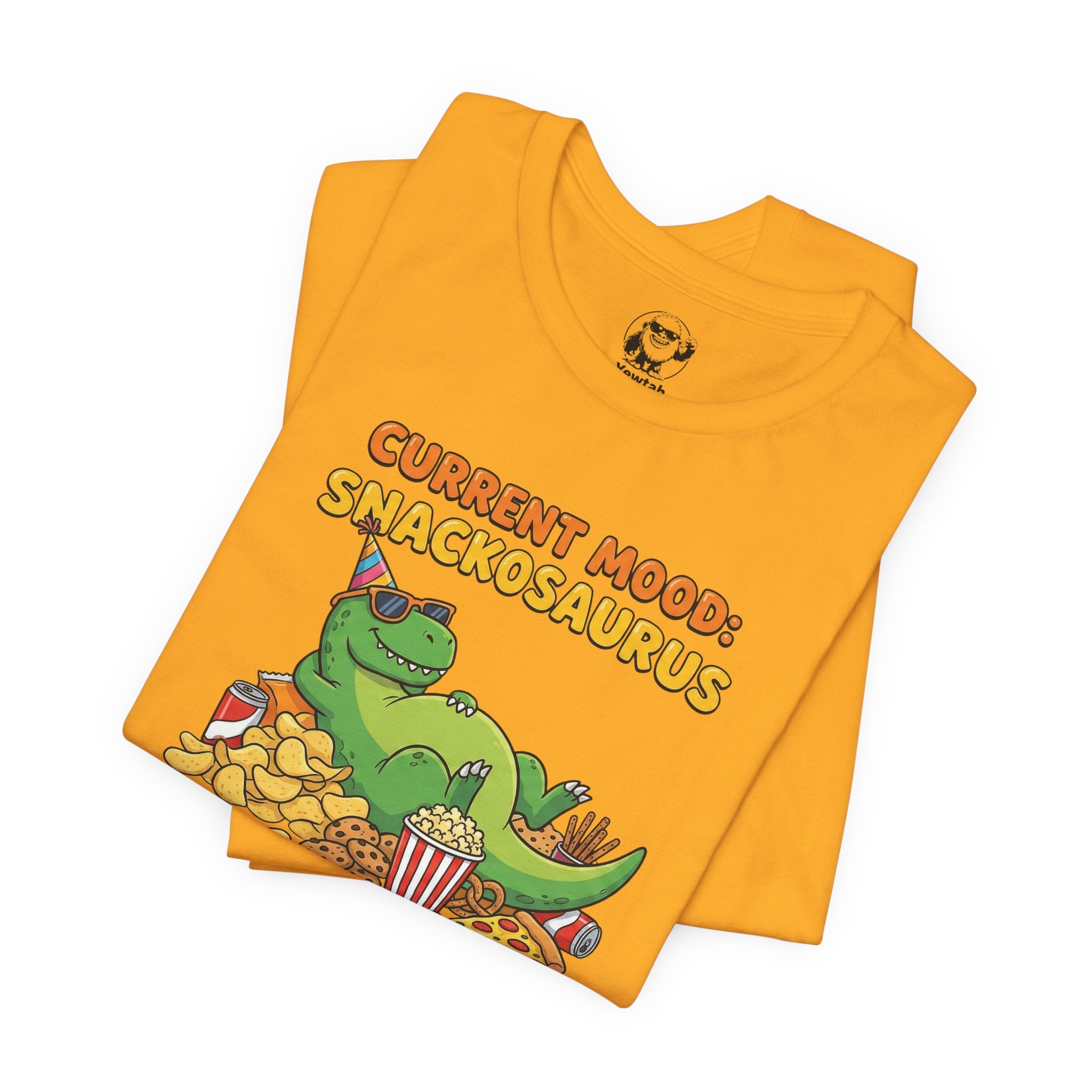 Snackosaurus Tee — "Current Mood: Snackosaurus" Funny Dino Graphic T-Shirt