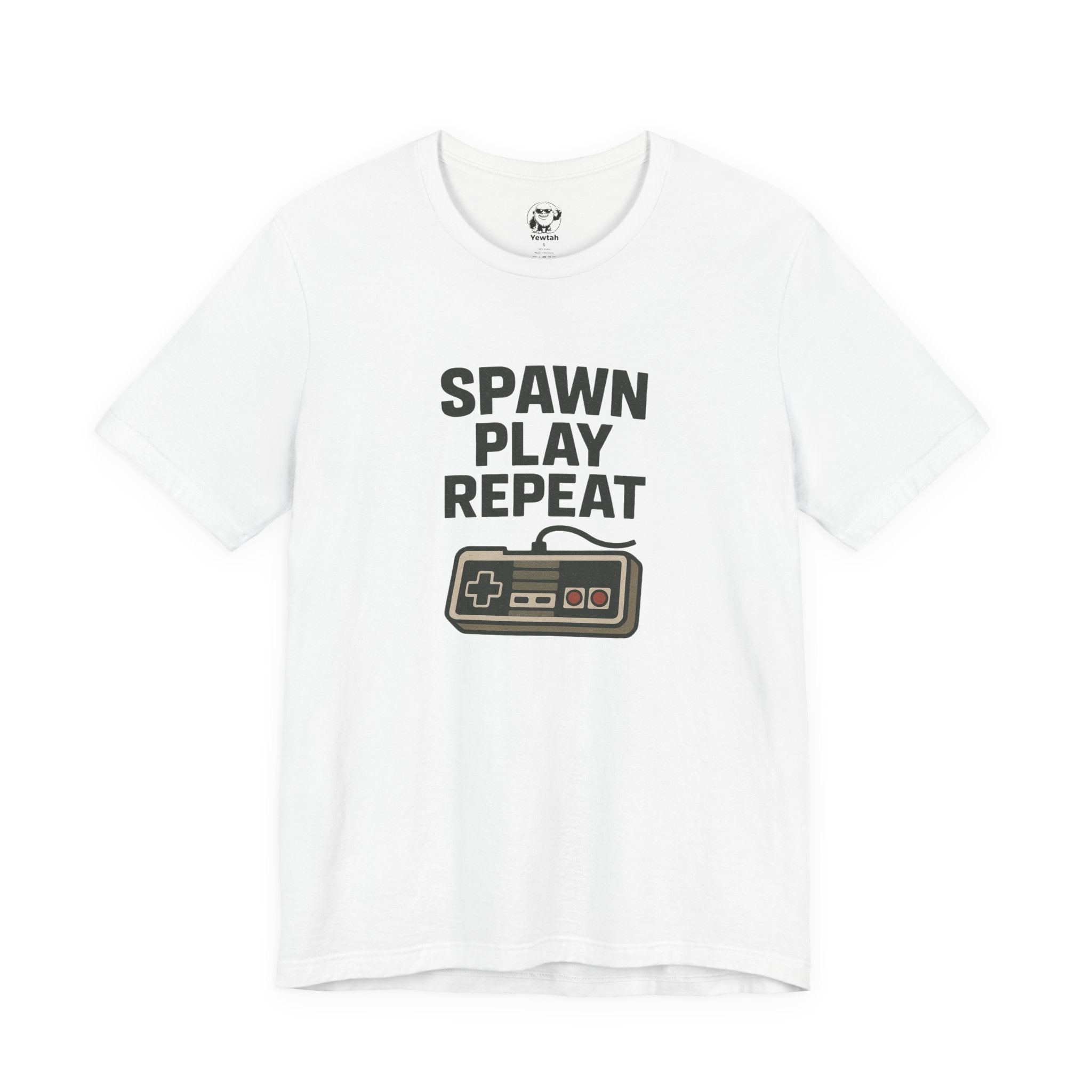 Spawn Play Repeat Retro Gaming T-Shirt — NES Controller Gamer Tee