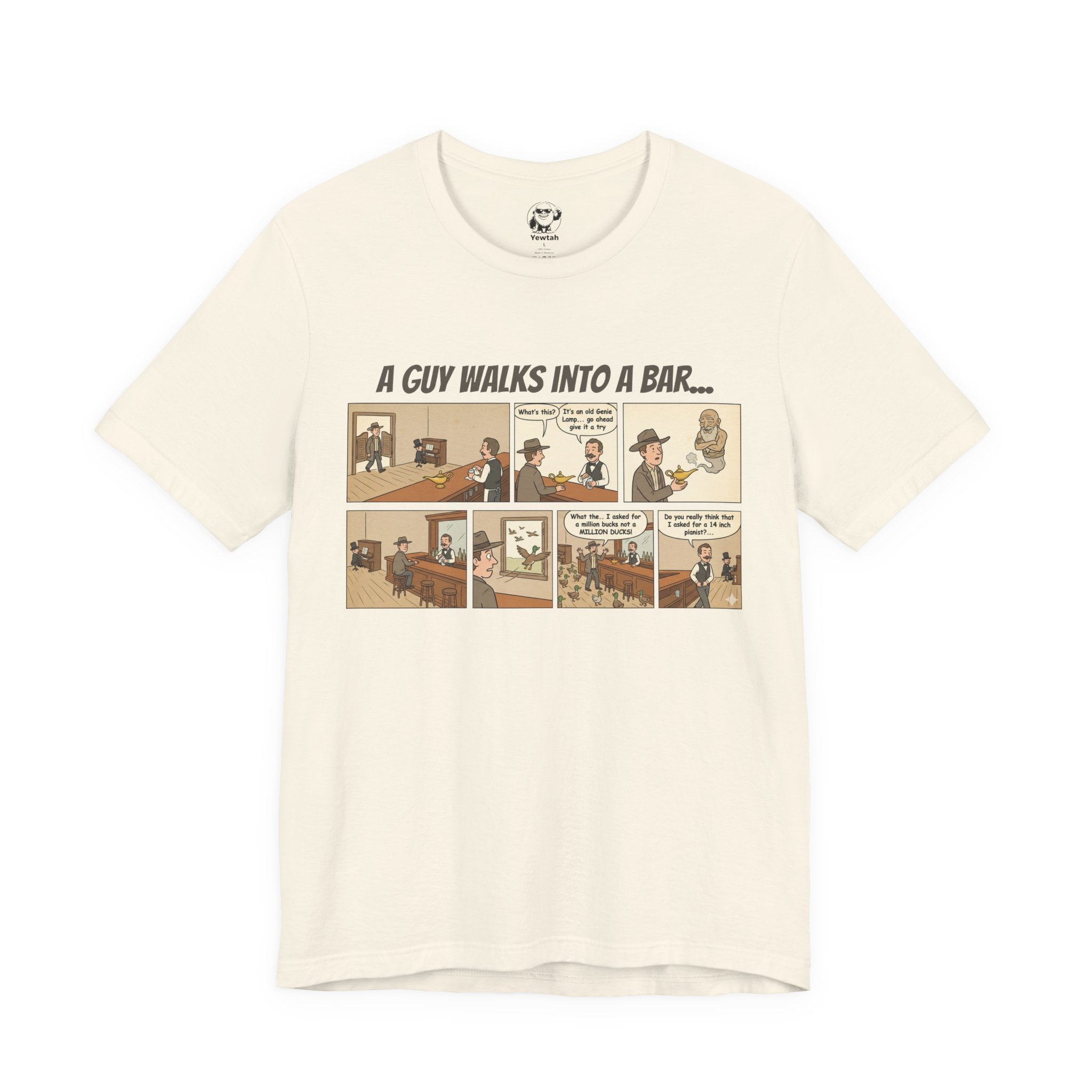 Comic Strip T‑Shirt — “A Guy Walks Into a Bar” Vintage Bar Joke Tee