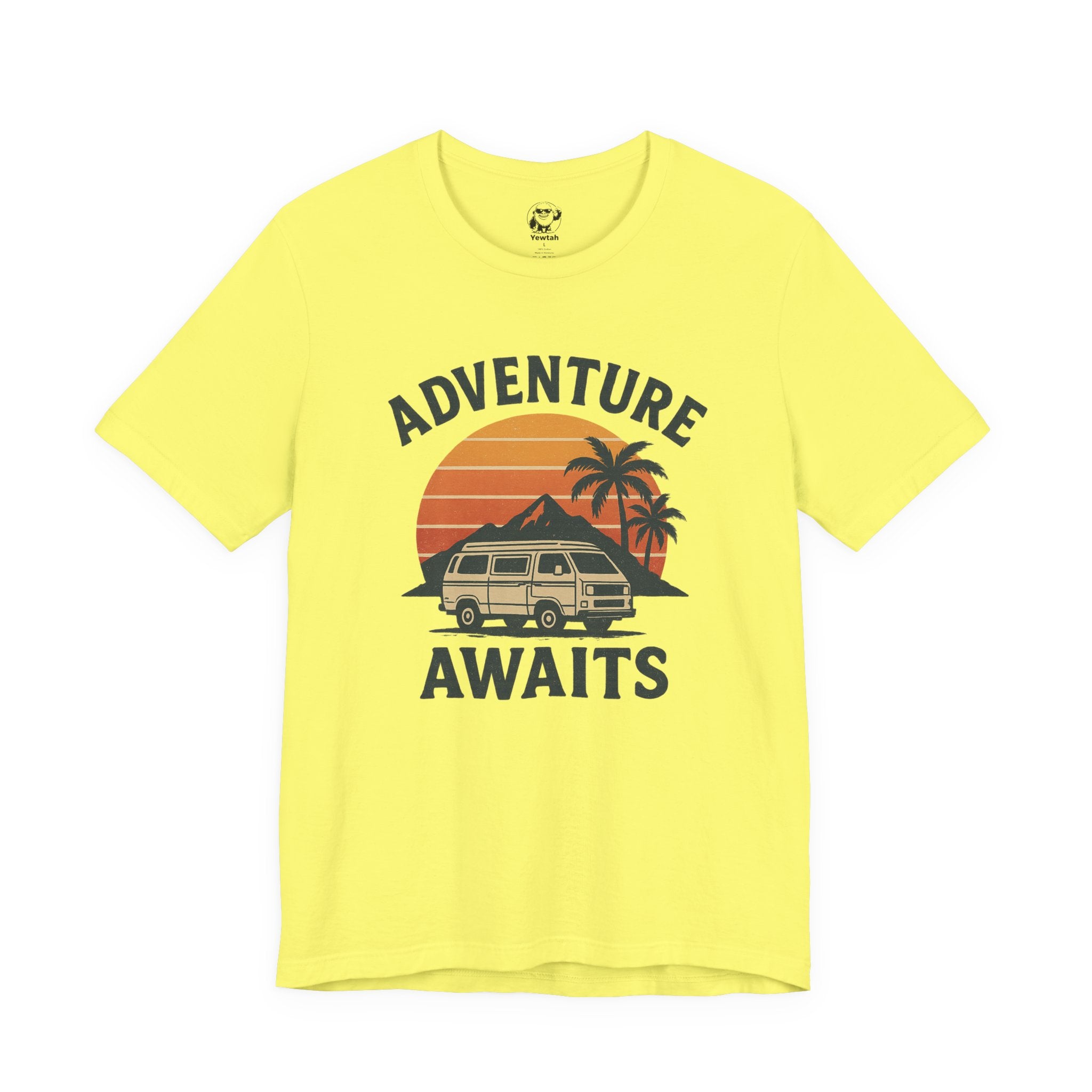 Adventure Awaits Tee — Vintage Sunset Campervan T‑Shirt