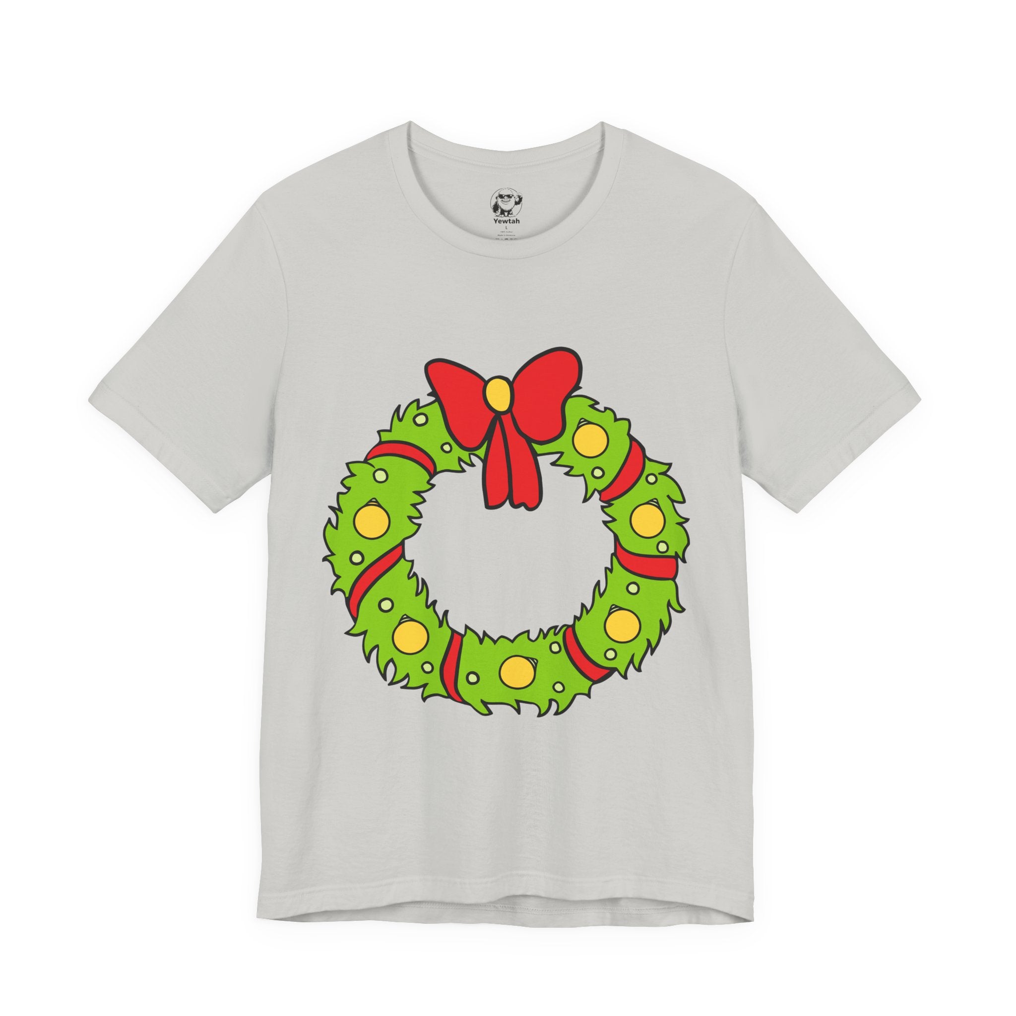 Christmas Who Wreath Tee — Festive Holiday T-Shirt with Red Bow