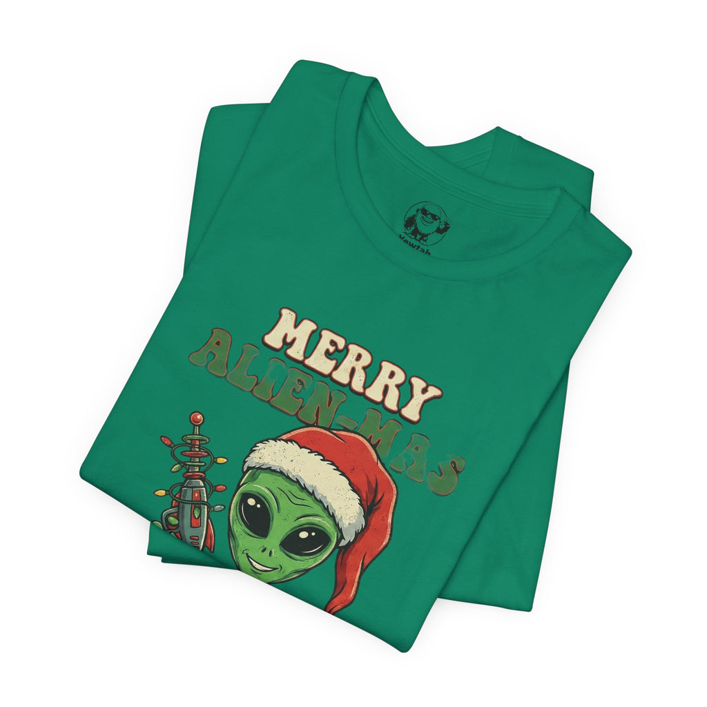 Merry Alienmas Christmas Tee — Alien in Santa Hat Holiday T-Shirt