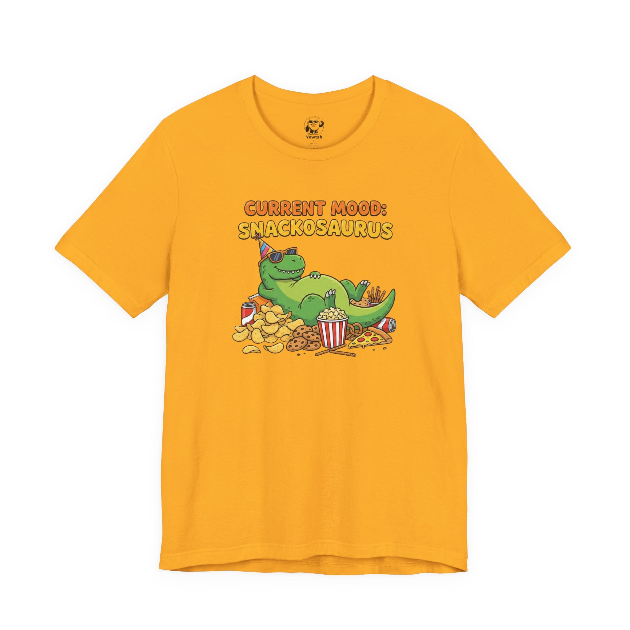 Snackosaurus Tee — "Current Mood: Snackosaurus" Funny Dino Graphic T-Shirt