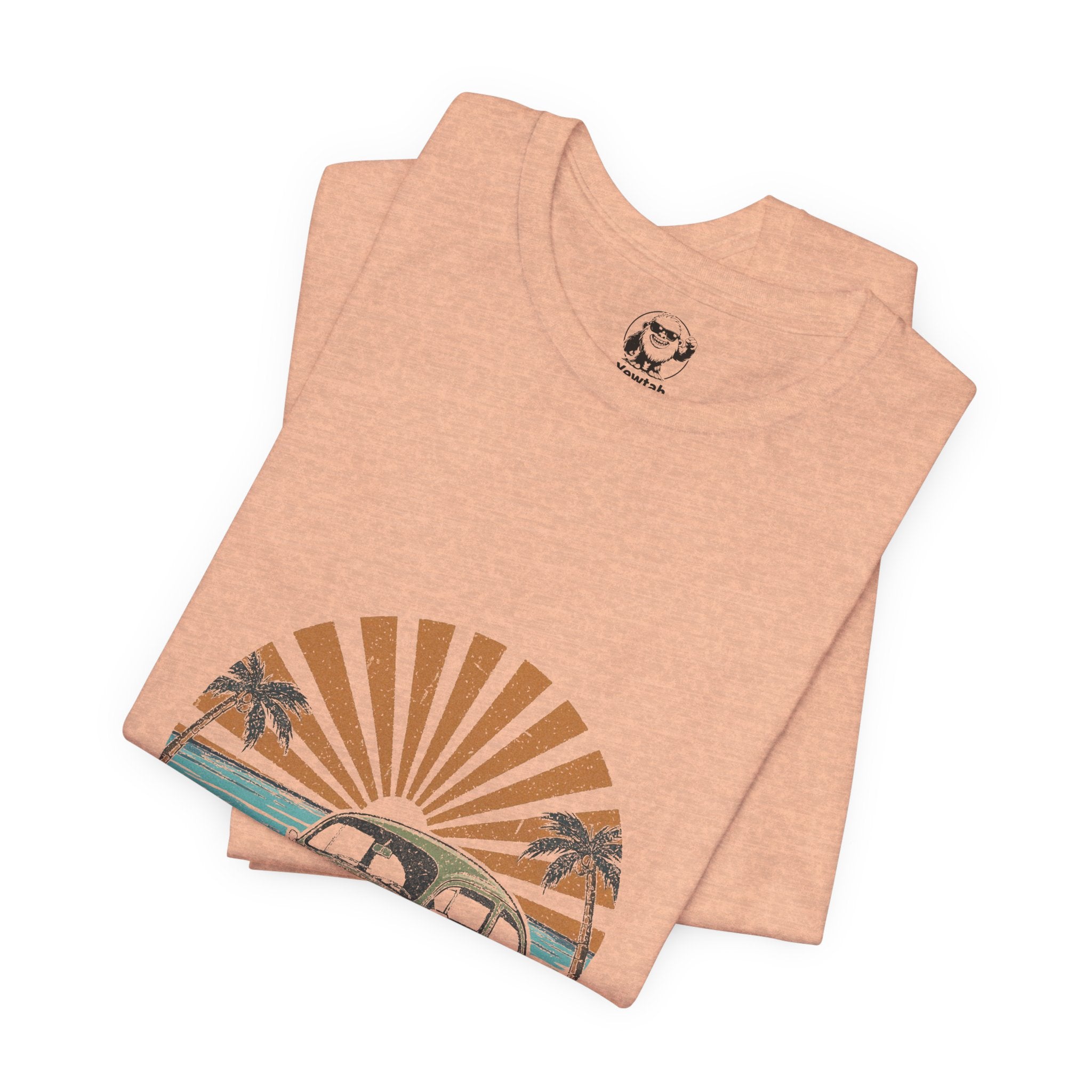 Vintage VW Beetle Beach Tee — Retro Sunset Surf Graphic T-Shirt