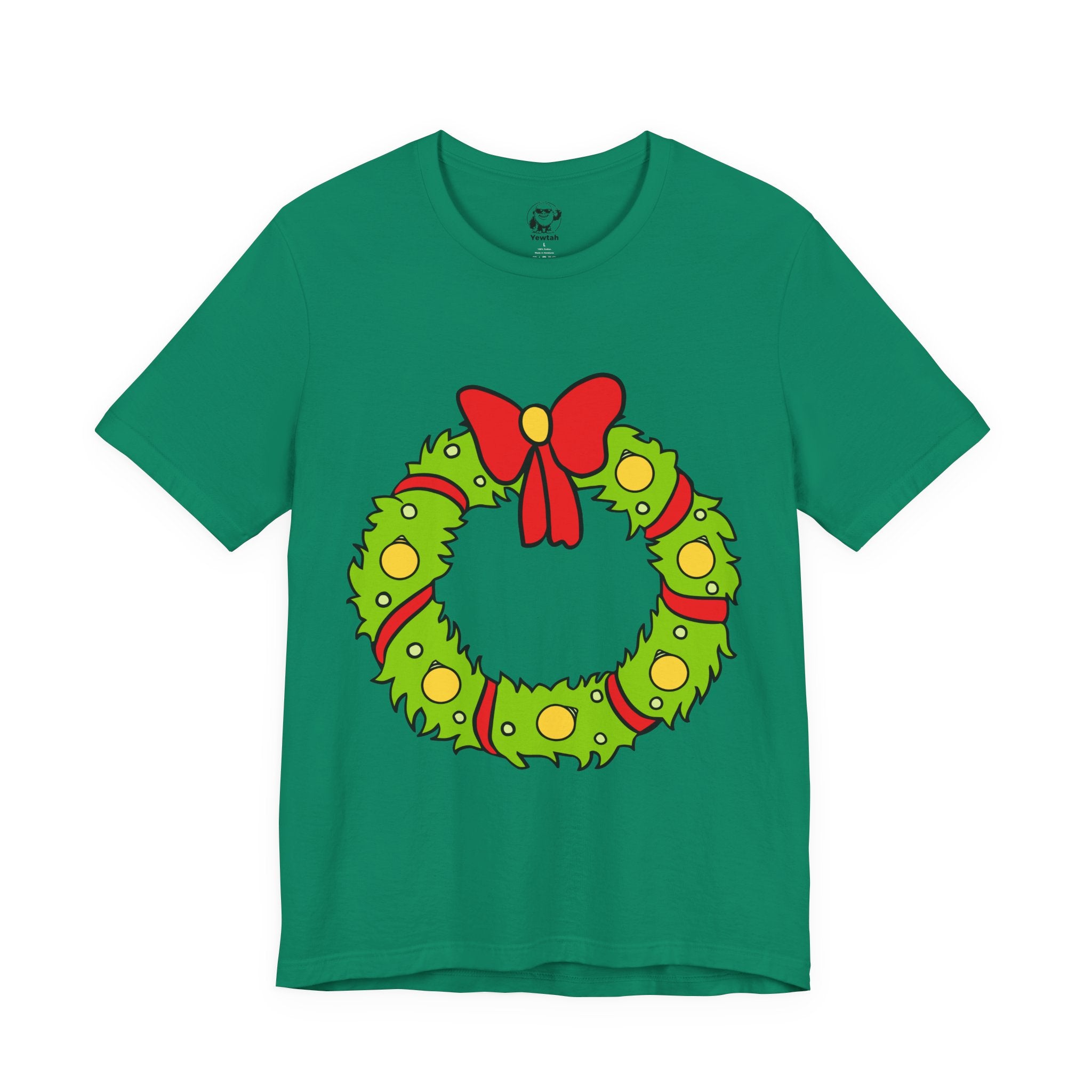 Christmas Who Wreath Tee — Festive Holiday T-Shirt with Red Bow