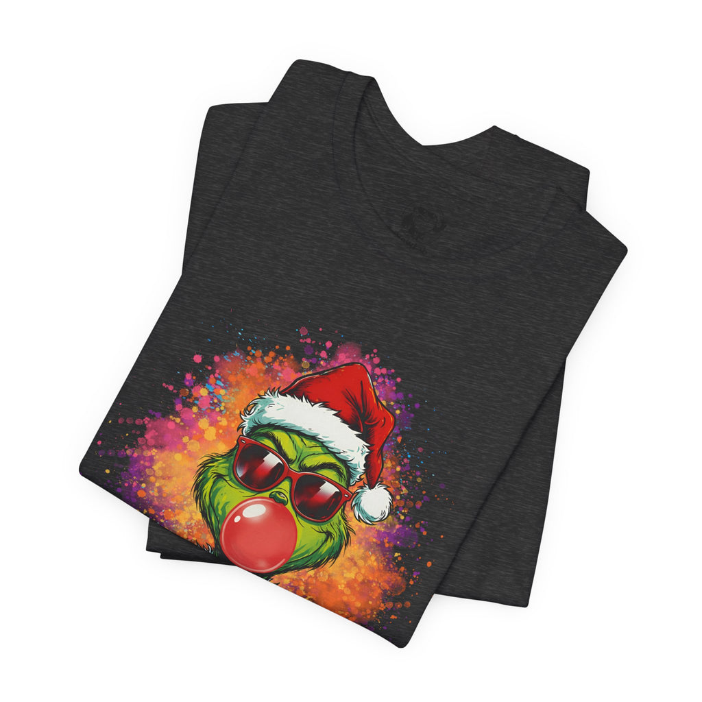Grinch Christmas T‑Shirt — Holiday Grinch in Santa Hat with Red Nose