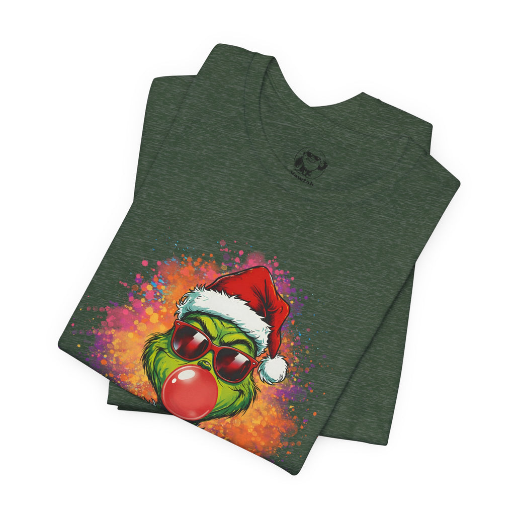 Grinch Christmas T‑Shirt — Holiday Grinch in Santa Hat with Red Nose