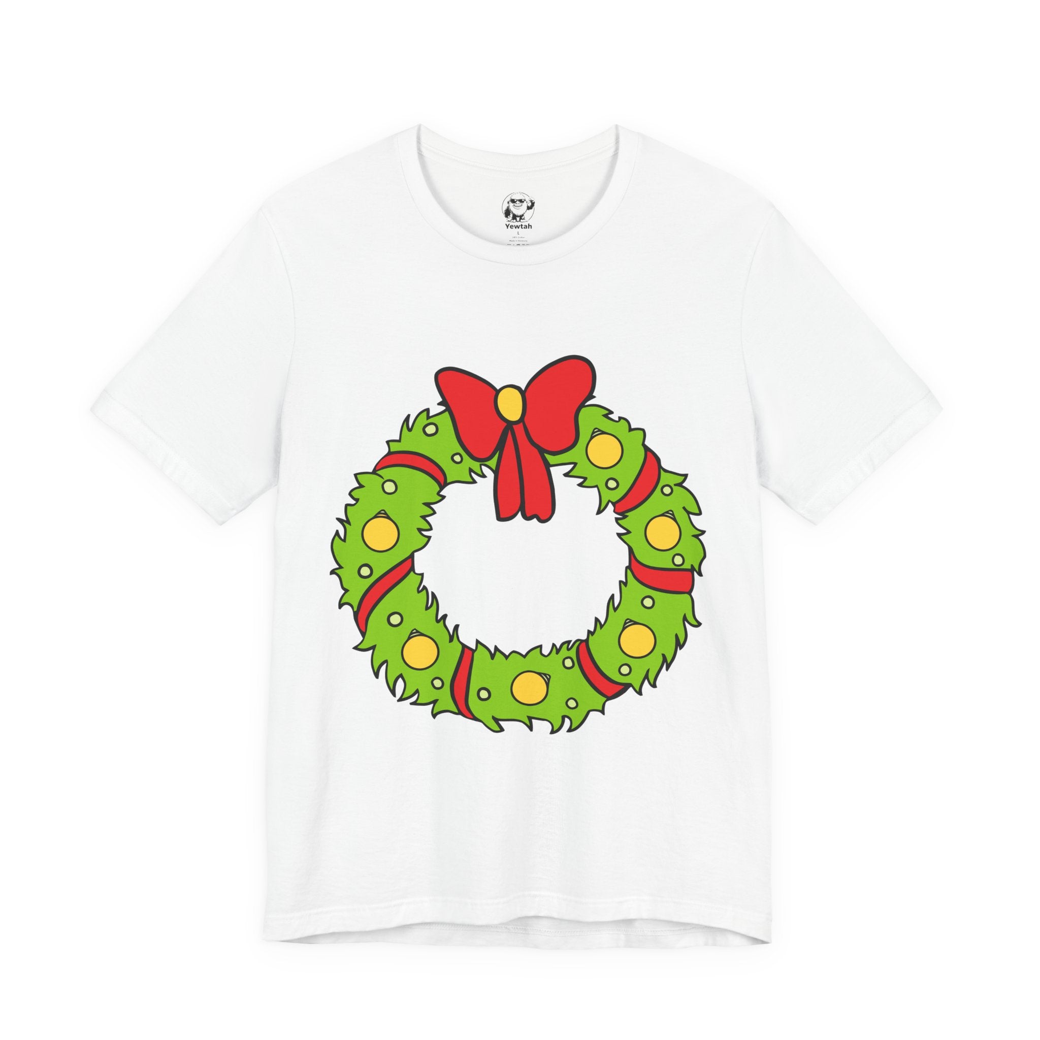 Christmas Who Wreath Tee — Festive Holiday T-Shirt with Red Bow