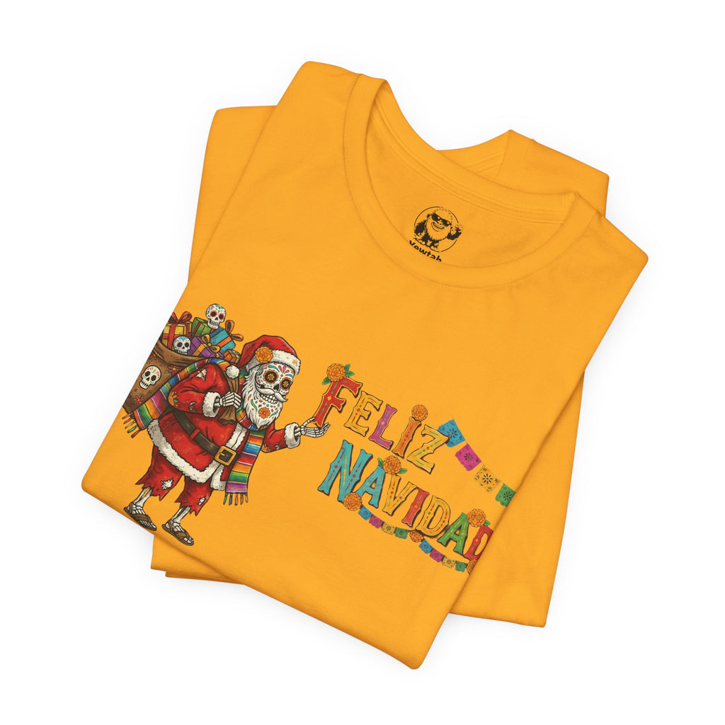 Feliz Navidad Skeleton Santa T‑Shirt — Holiday Day of the Dead Christmas Tee
