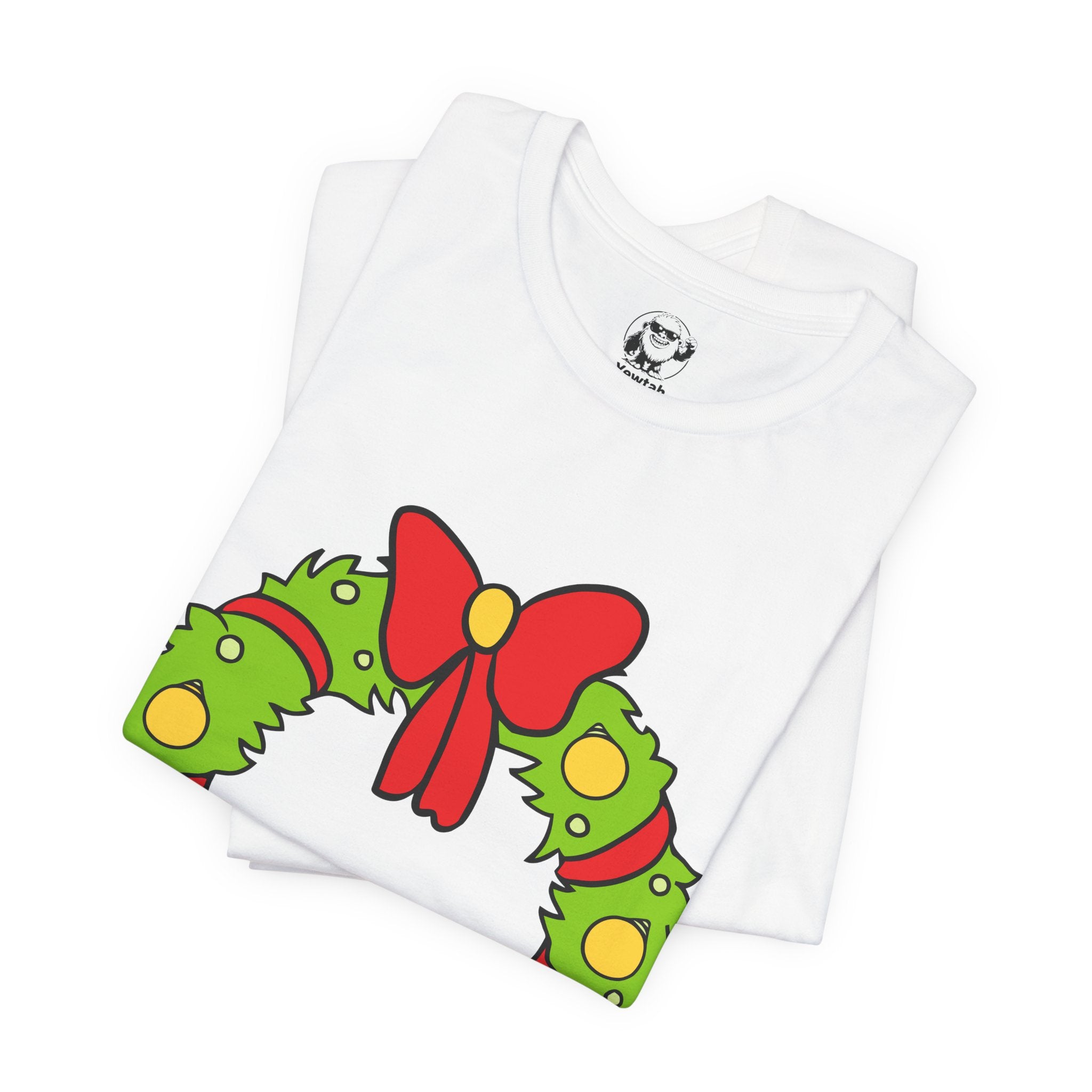 Christmas Who Wreath Tee — Festive Holiday T-Shirt with Red Bow