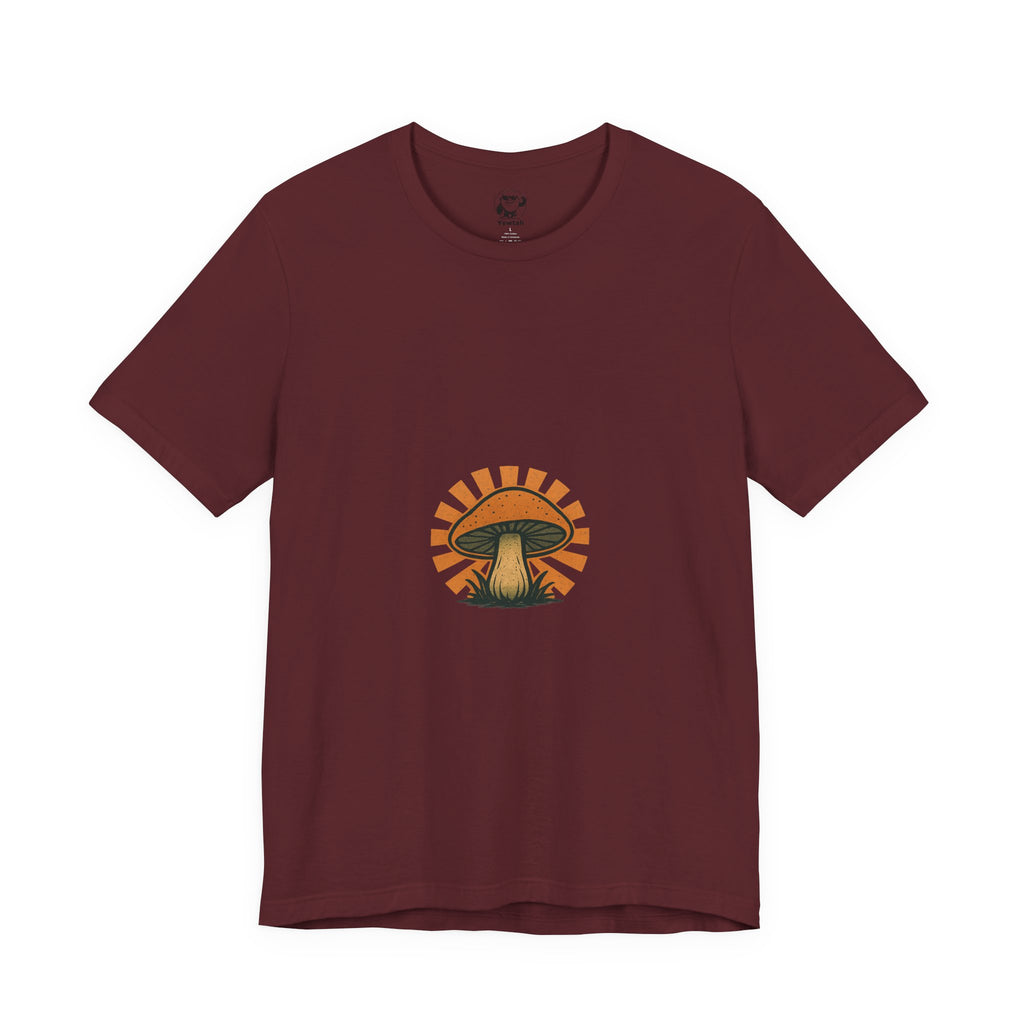 Mushroom Sunrise Tee — Retro Psychedelic Mushroom Graphic T-Shirt