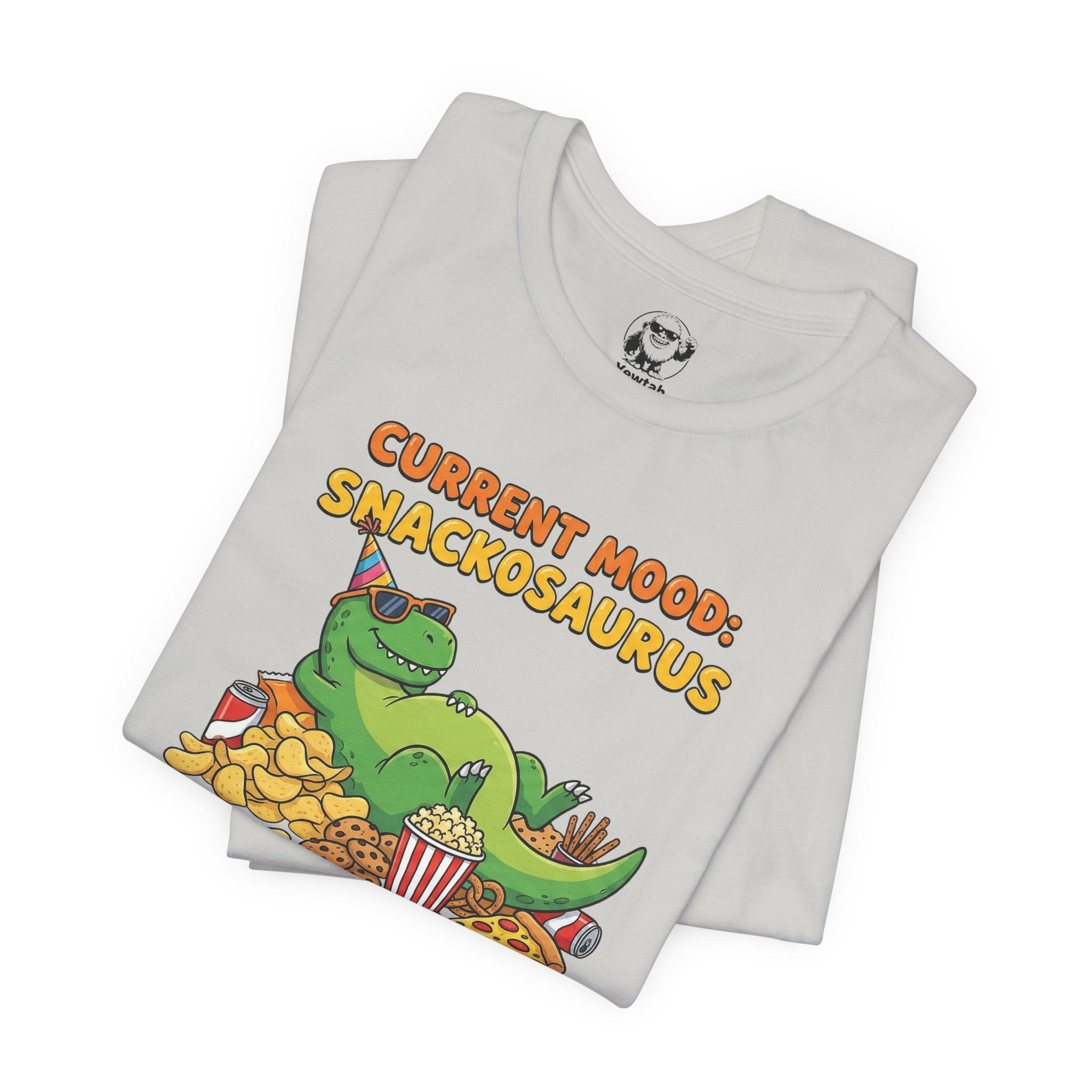 Snackosaurus Tee — "Current Mood: Snackosaurus" Funny Dino Graphic T-Shirt