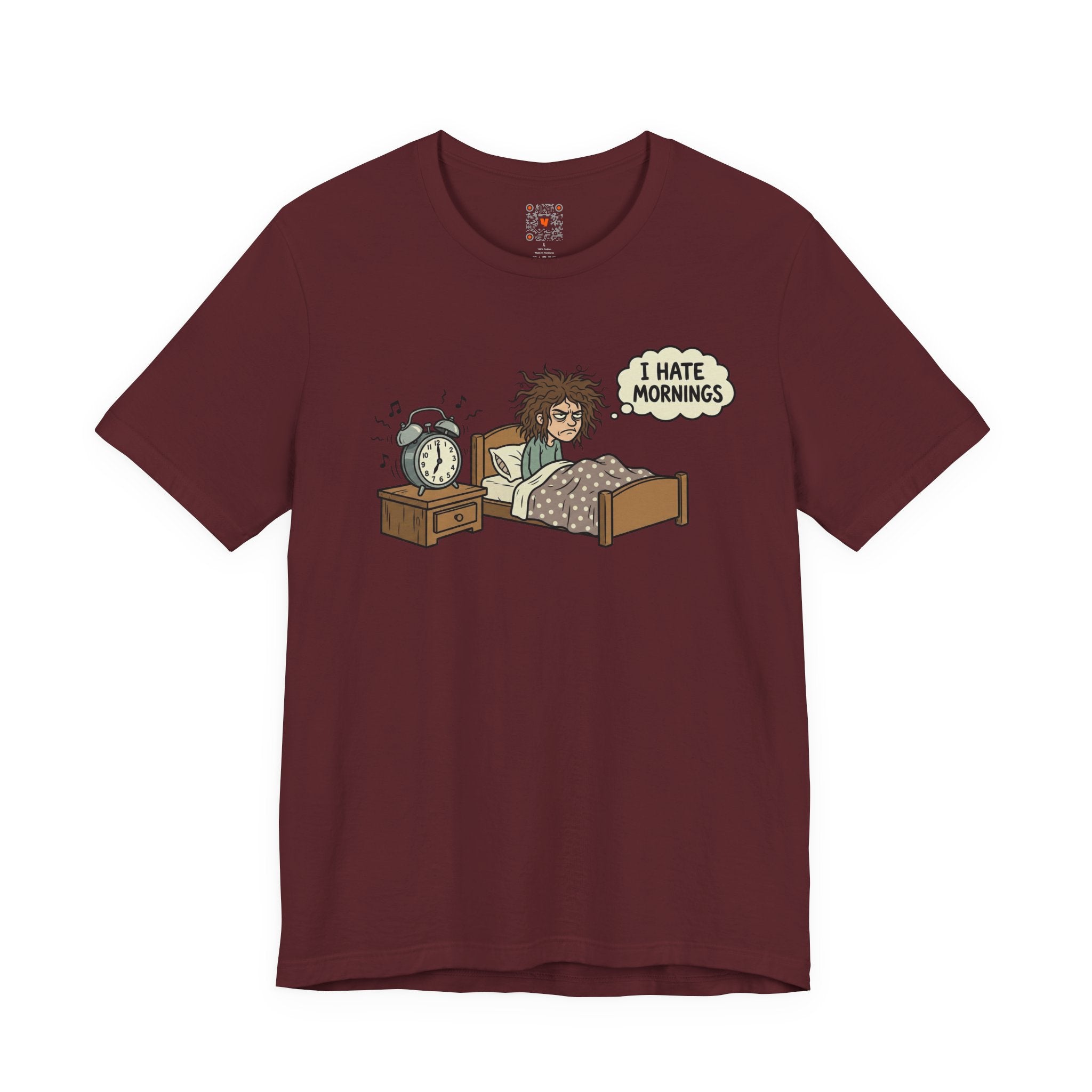 I Hate Mornings T-Shirt — Funny Bedhead Alarm Clock Tee