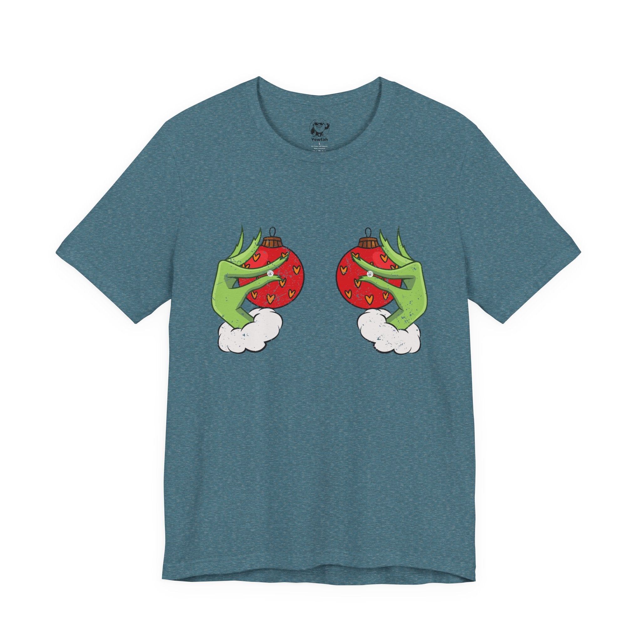 Grinch Hands Holding Perfectly Placed Christmas Ornaments Tee