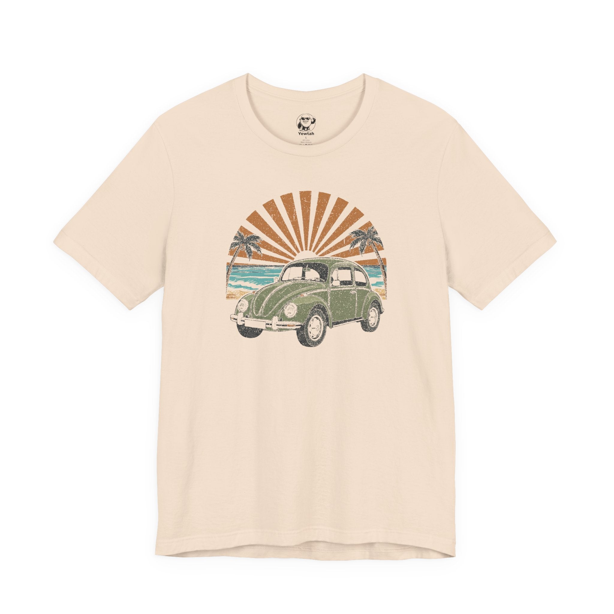 Vintage VW Beetle Beach Tee — Retro Sunset Surf Graphic T-Shirt