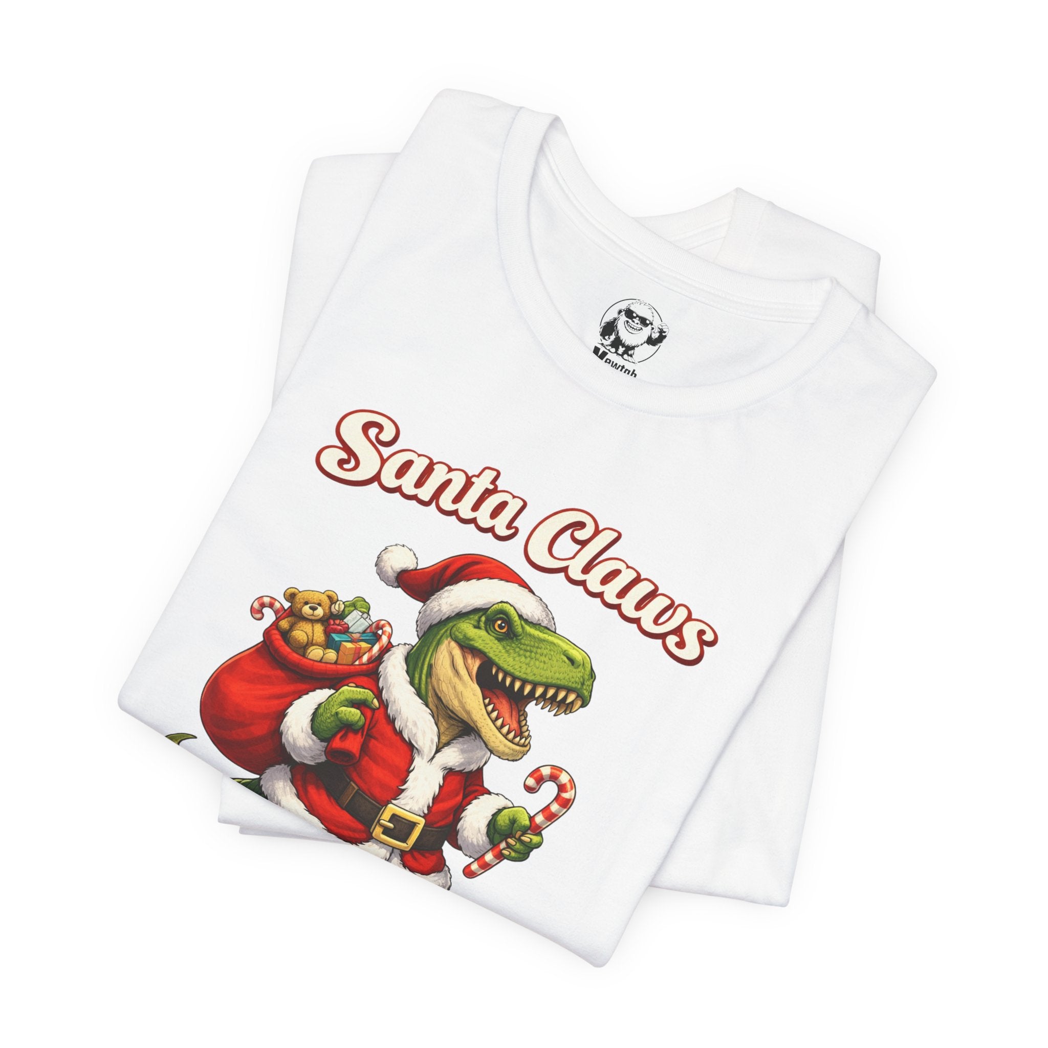 Santa Claws T‑Shirt — Funny T‑Rex Santa Christmas Tee