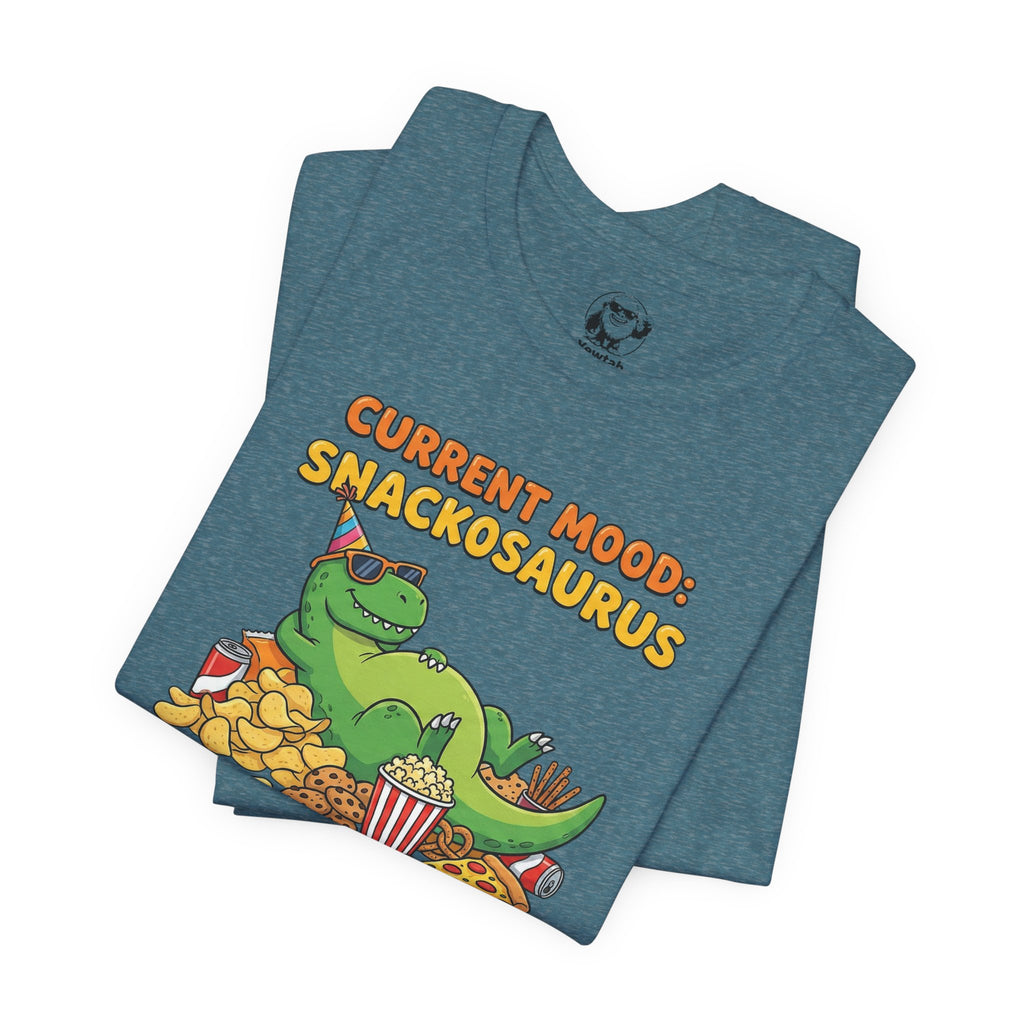 Snackosaurus Tee — "Current Mood: Snackosaurus" Funny Dino Graphic T-Shirt