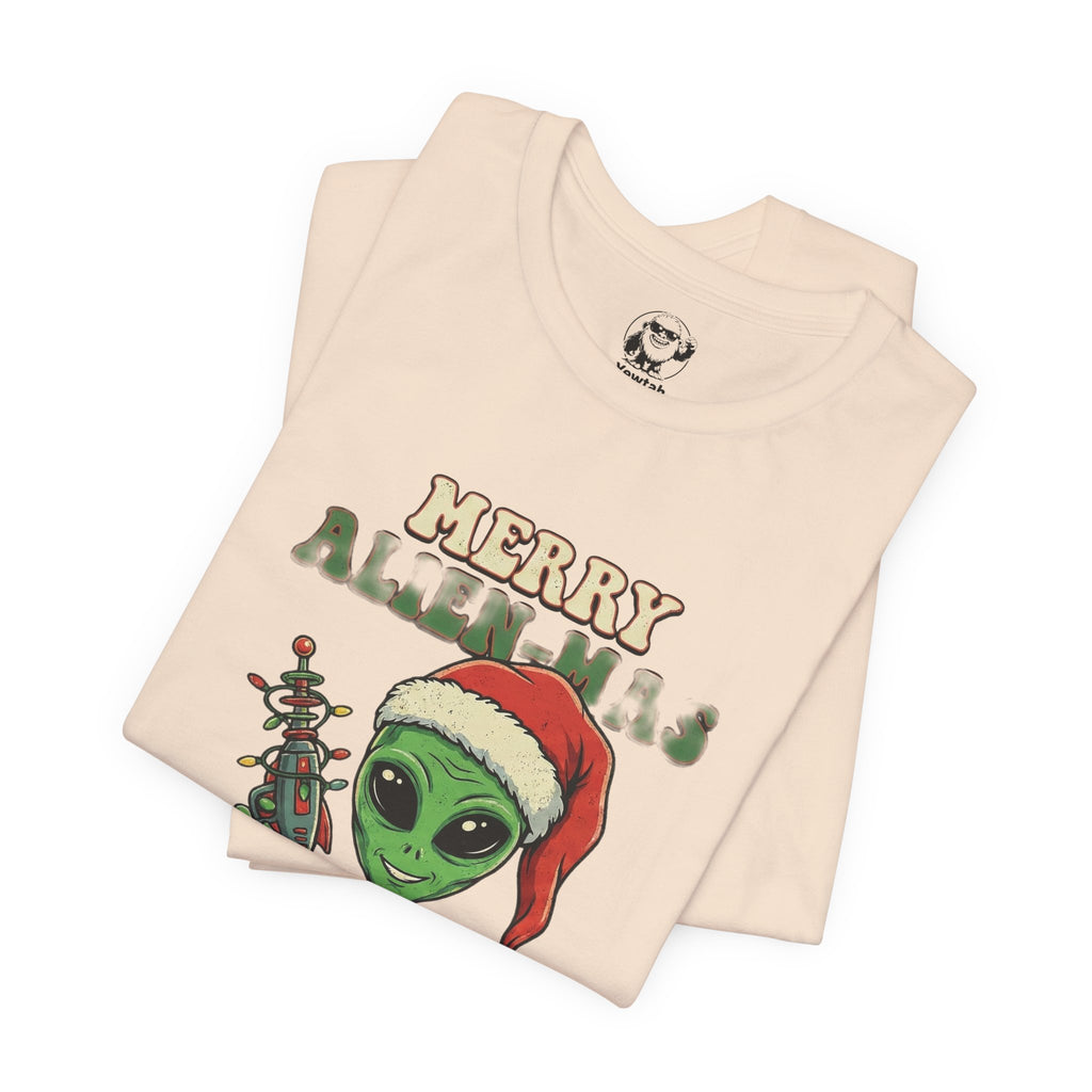 Merry Alienmas Christmas Tee — Alien in Santa Hat Holiday T-Shirt