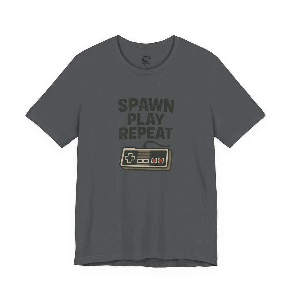 Spawn Play Repeat Retro Gaming T-Shirt — NES Controller Gamer Tee