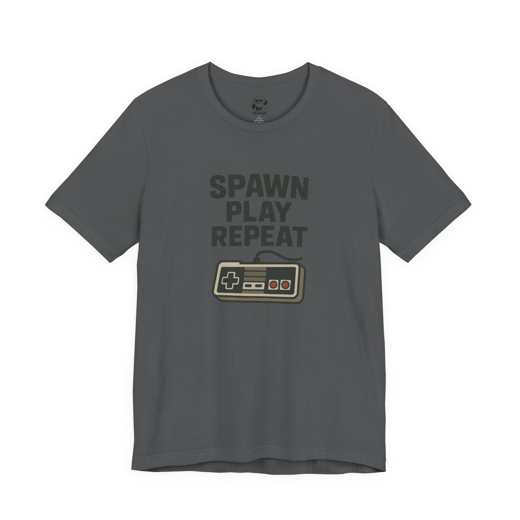 Spawn Play Repeat Retro Gaming T-Shirt — NES Controller Gamer Tee