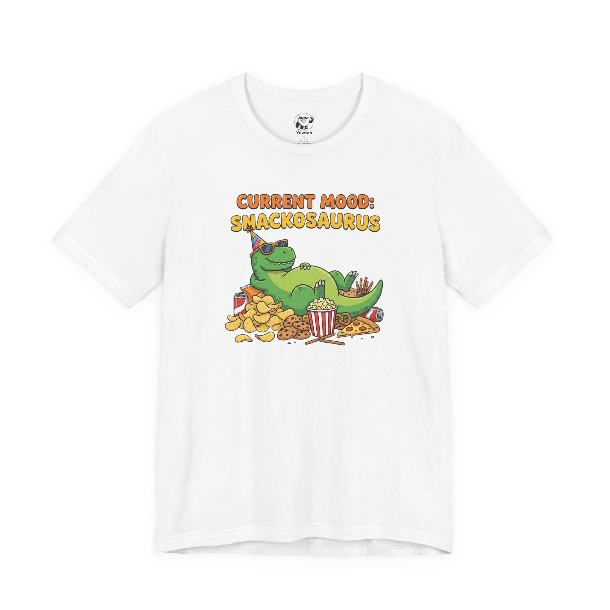 Snackosaurus Tee — "Current Mood: Snackosaurus" Funny Dino Graphic T-Shirt