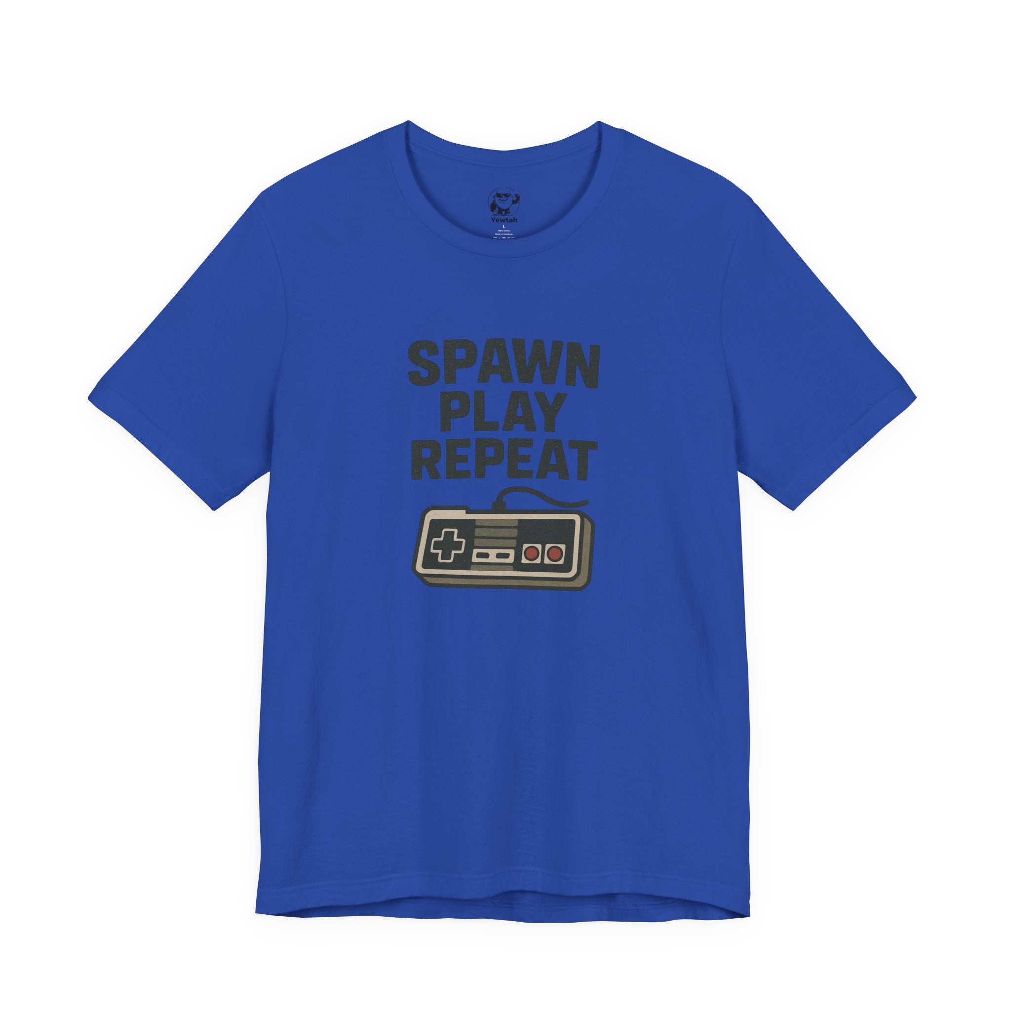Spawn Play Repeat Retro Gaming T-Shirt — NES Controller Gamer Tee
