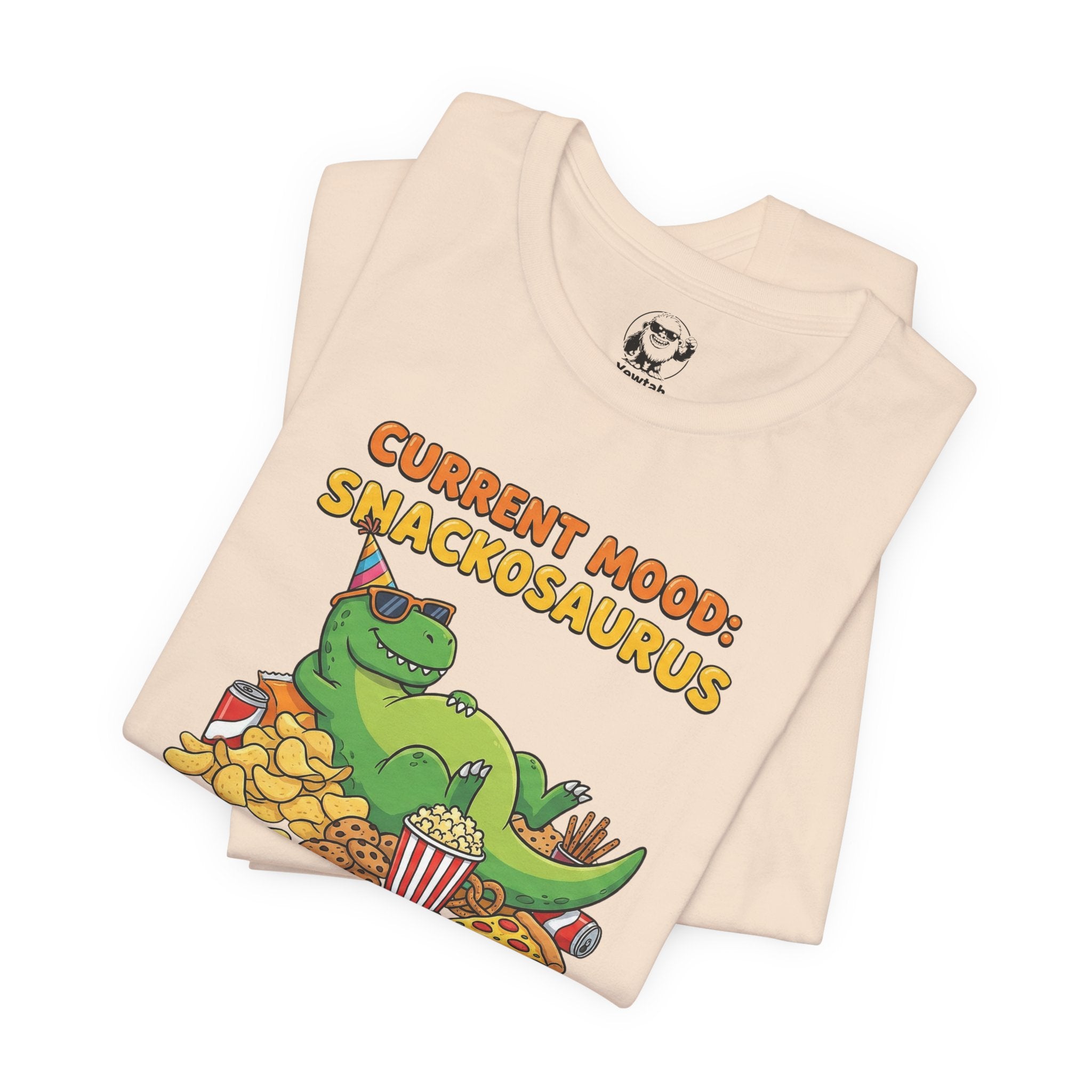 Snackosaurus Tee — "Current Mood: Snackosaurus" Funny Dino Graphic T-Shirt
