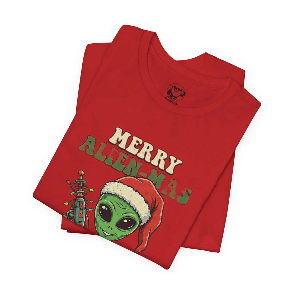 Merry Alienmas Christmas Tee — Alien in Santa Hat Holiday T-Shirt