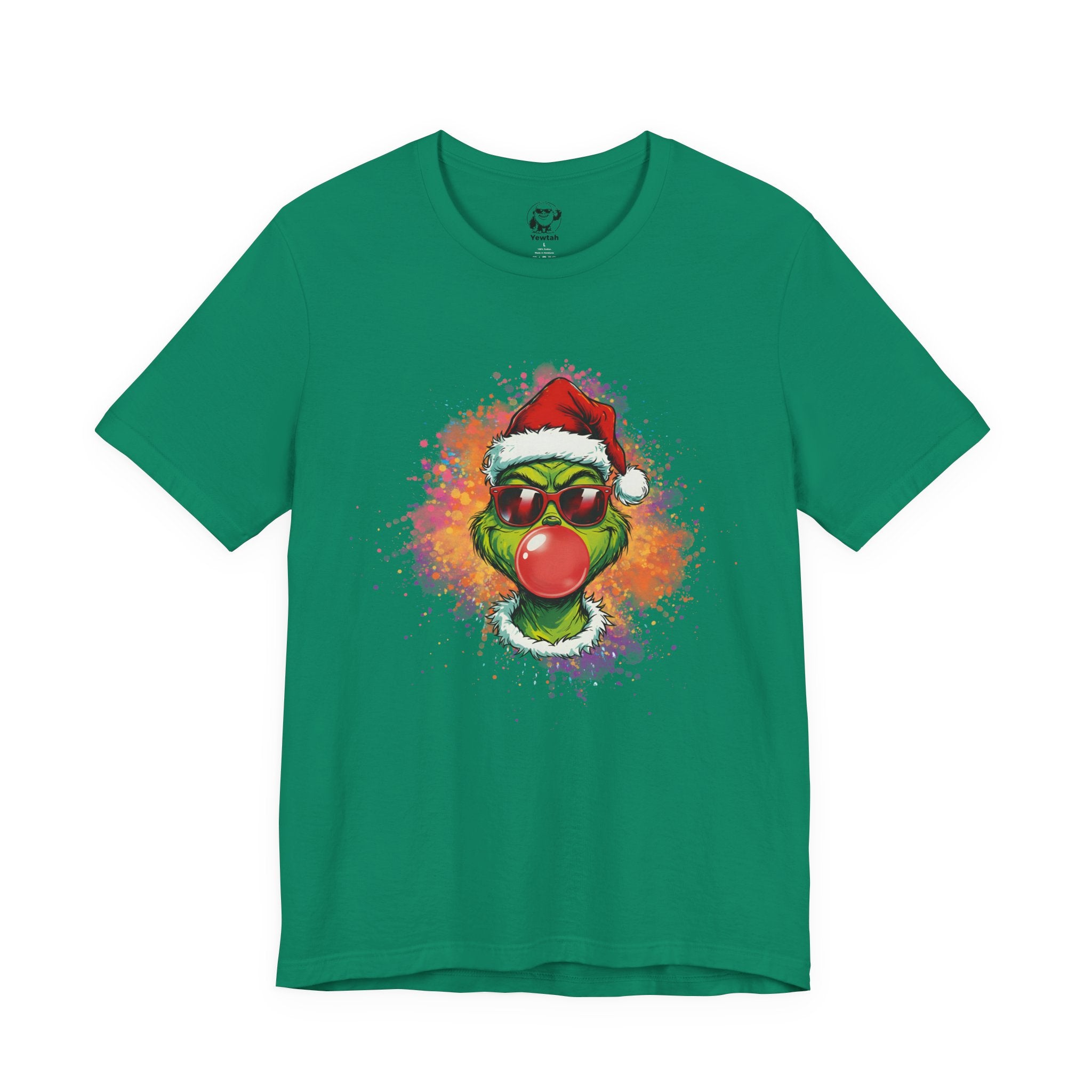 Grinch Christmas T‑Shirt — Holiday Grinch in Santa Hat with Red Nose