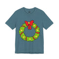 Christmas Who Wreath Tee — Festive Holiday T-Shirt with Red Bow